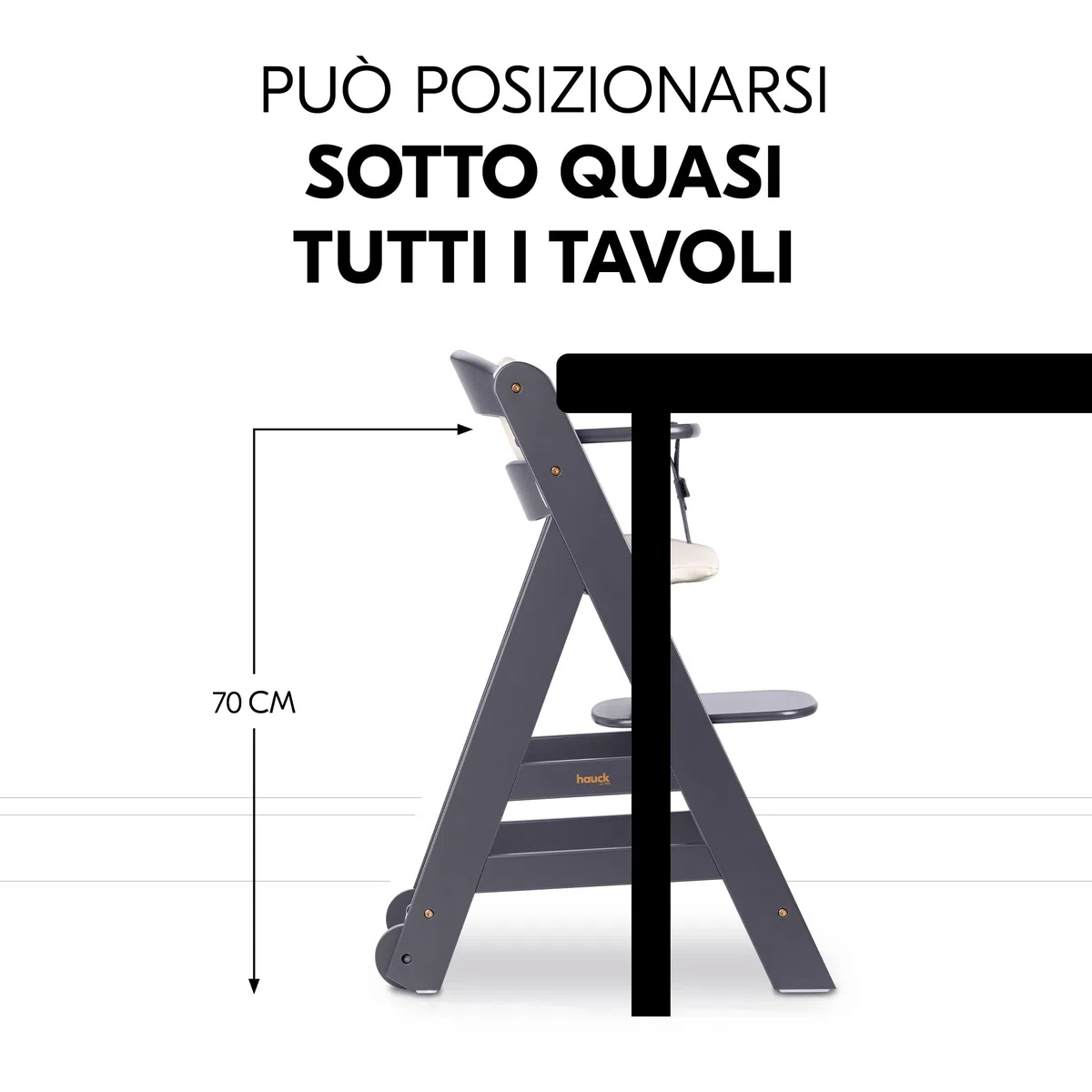 hauck Seggiolone Beta+ Newborn Set Eco Bouncer - Sediolone Pappa Bimbi in Legno Da 0 Mesi con Sdraietta Neonati Dondolo, Cuscino e Vassoio - (Grigio scuro)