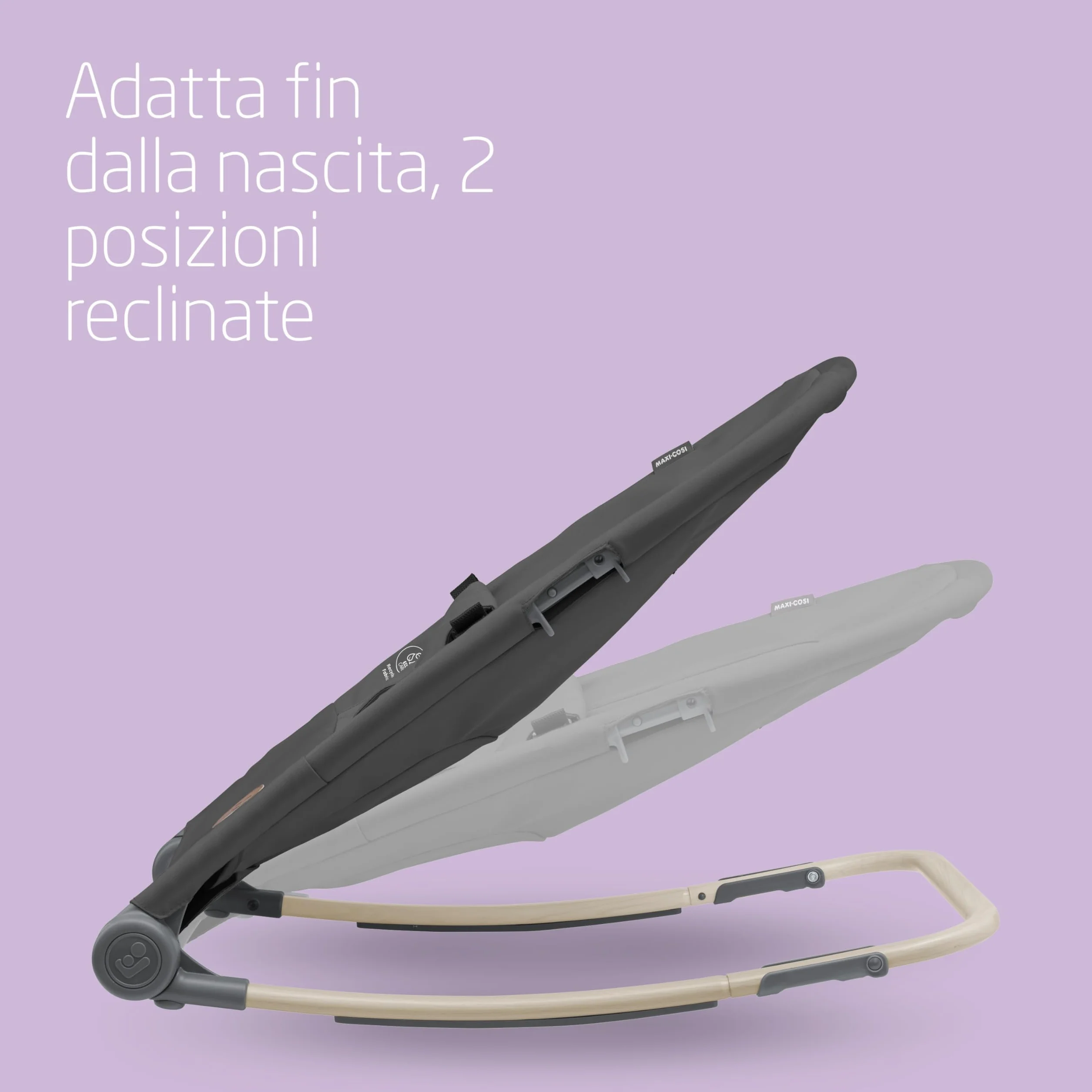 Maxi-Cosi Loa Sdraietta neonato, sdraietta ergonomica a dondolo, 2 posizioni reclinate, ultracompatta e leggera, in tessuto 100% riciclato, Da 0 a 2 anni, 0-12 kg, Beyond Graphite