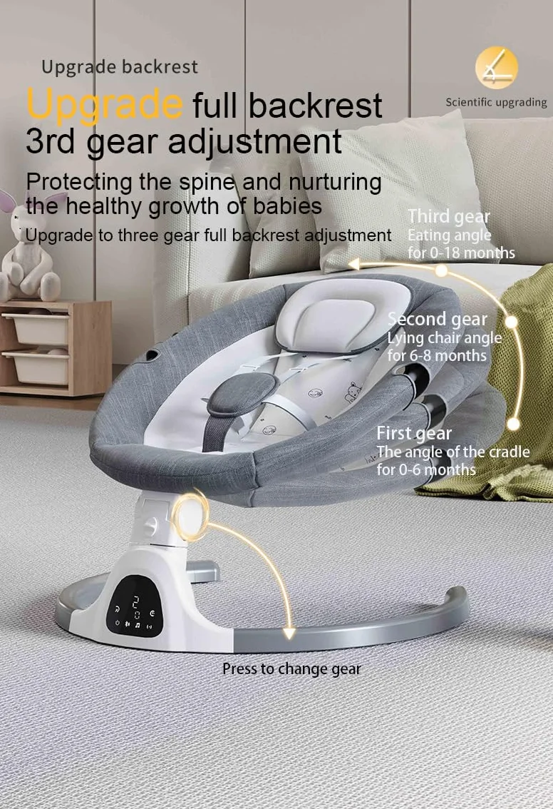 GLOKID Sdraietta Neonati Elettrica，Elettrica Altalena，2in1 Sdraietta dondolo per neonato da 0 fino a 15kg，Cintura di sicurezza a 5 punti，Elettrico per Neonati con telecomando e Bluetooth (YLYGREY)