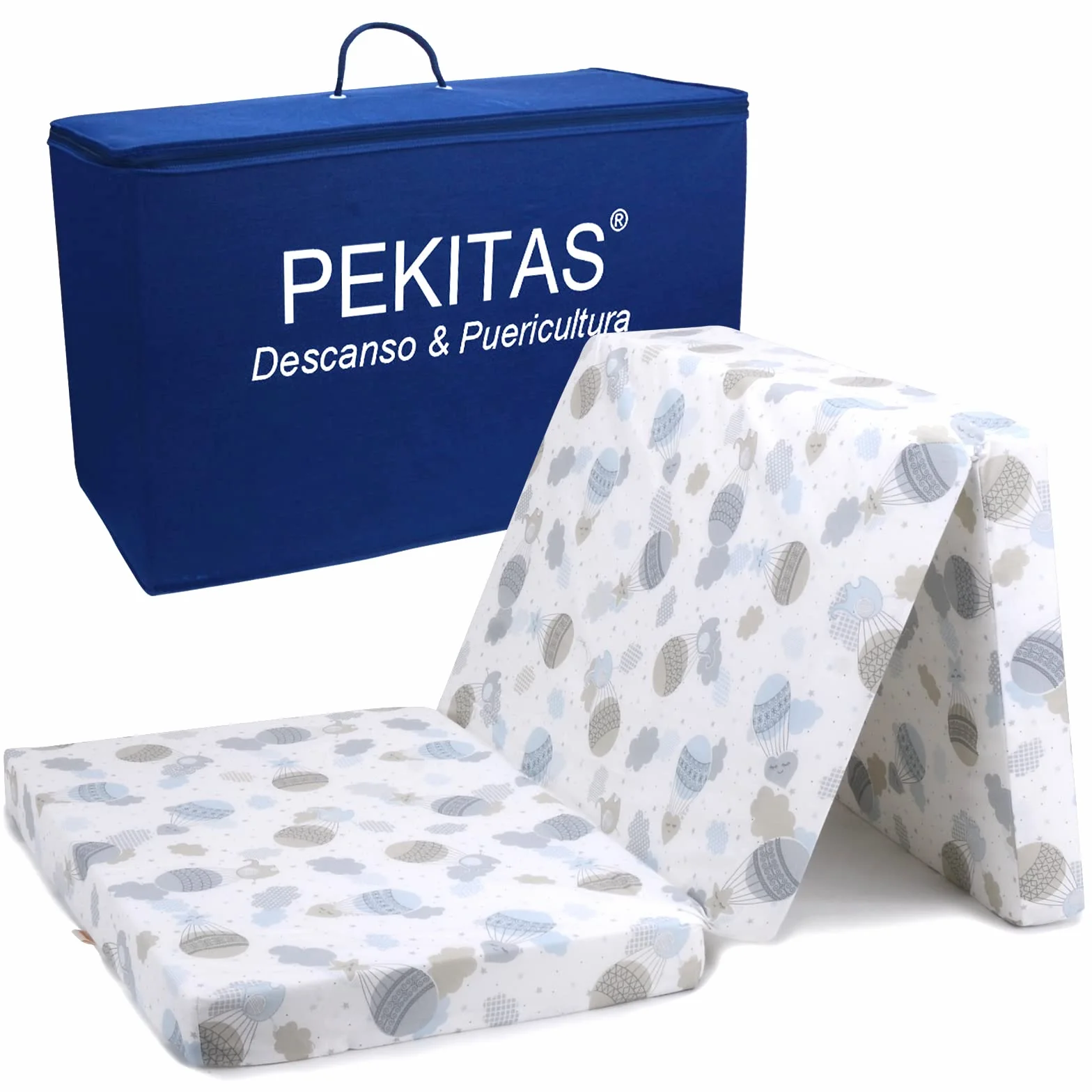 PEKITAS Materasso Per Lettino 60x120 cm Altezza 6 cm Da Viaggio Pieghevole Con Borsa Per Il Trasporto Del bambino Fodera Rimovibile Lavabile, Traspirante, stampa palloncino verde