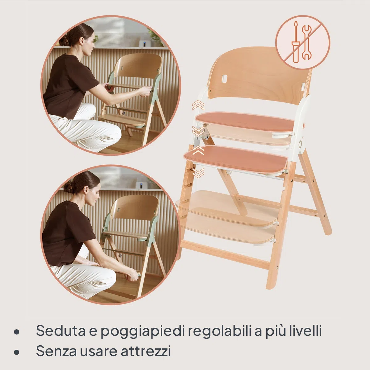 LIONELO Seggiolone Pappa in Legno Megan, Cresce con il Bambino da 6 Mesi a 110 kg, Poggiapiedi regolabile, Cinture di sicurezza a 5 punti, Cuscino per Seduta, Pulizia facile (Legno Bianco)