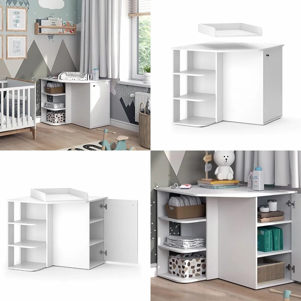 Vicco Fasciatoio Kristian Bianco 85 x 77.3 cm porta e vani aperti convertibile in cassettiera