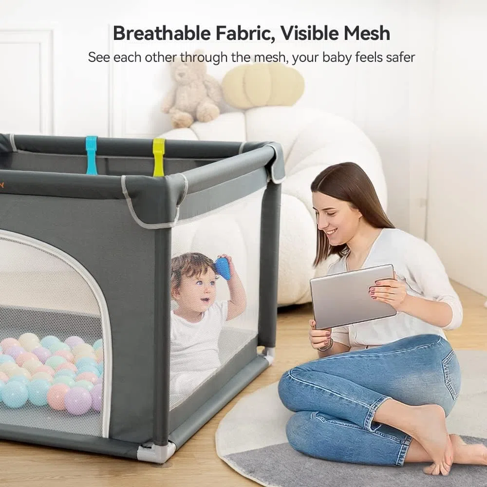Box per bambini 90 cm x 90 cm robusto centro di attività per bambini con ventose antiscivolo e rete traspirante super morbida.