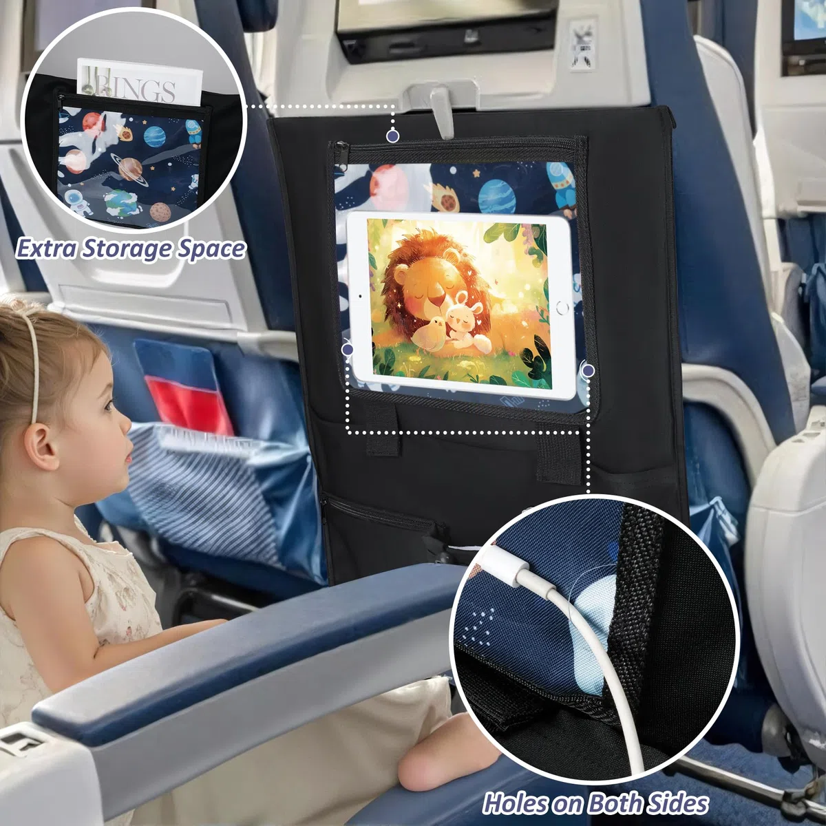 Babenest Vassoio da viaggio per bambini con supporto per tablet, elementi essenziali per aerei, vassoio da viaggio con tasche, indispensabile per viaggi in treno e forniture per volare (blu cielo