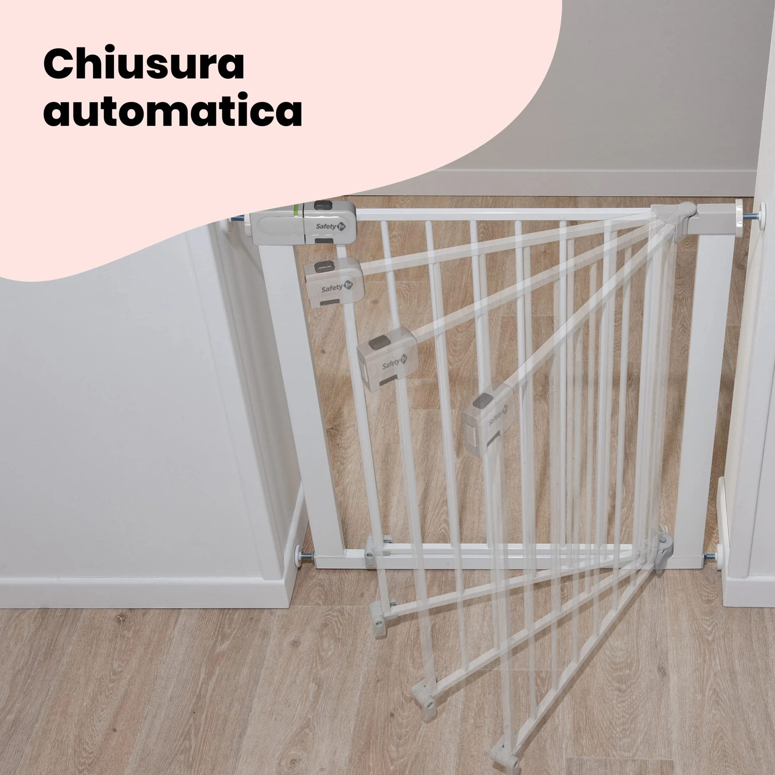 Safety 1st Auto Close Cancello di Sicurezza per Bambini, Chiusura Automatica, 73-80 cm, Estensibile fino a 136 cm, Metallo Bianco
