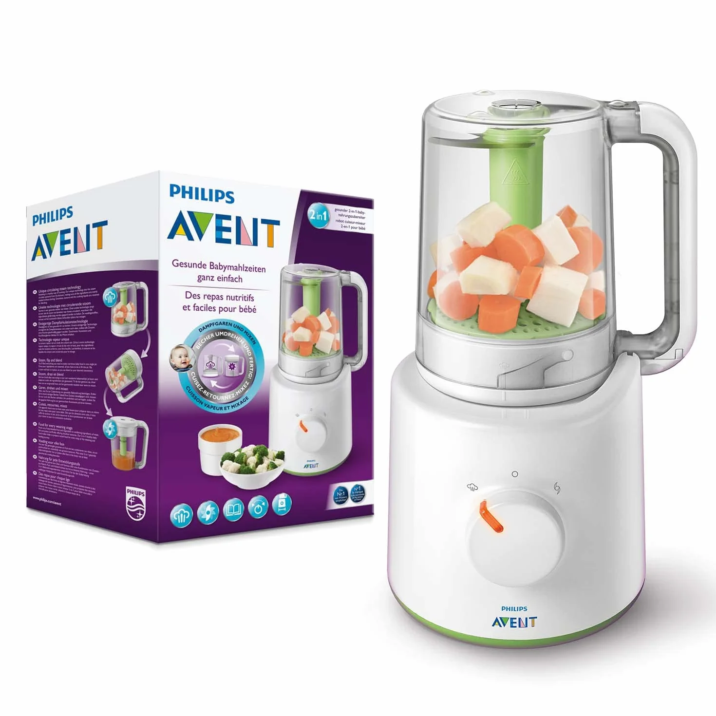 Philips Avent SCF870/20 EasyPappa Cuocipappa Multifunzione 2 in 1 Cuoci a Vapore e Frulla
