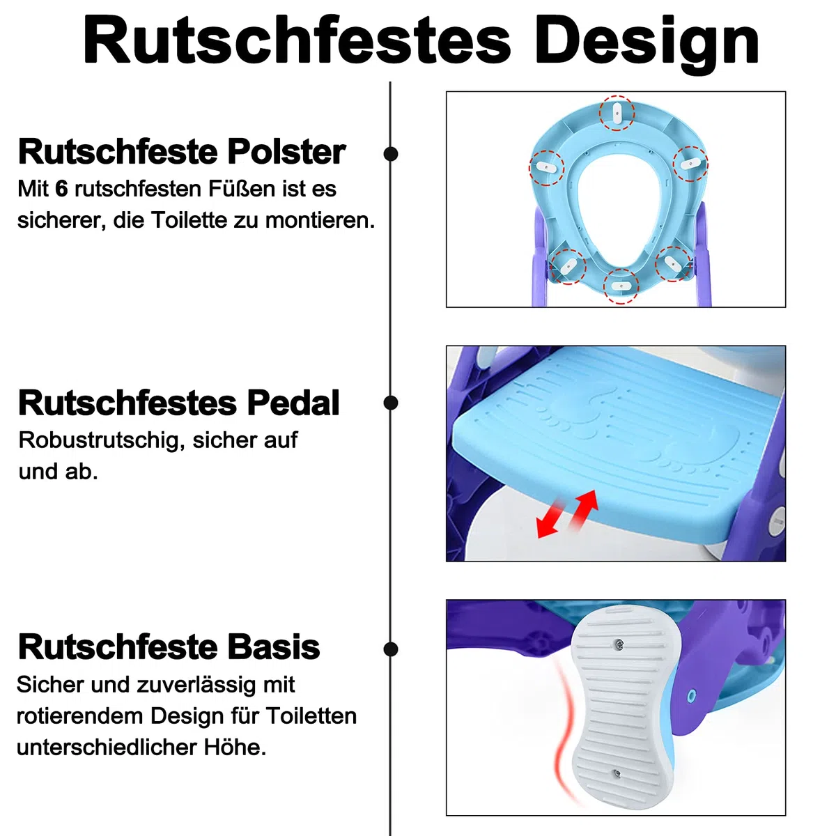 ACXIN Sedile WC per bambini con scale, vasino pieghevole, addestratore per WC regolabile con cuscino in poliuretano e maniglia, vasino per bambini, blu e viola