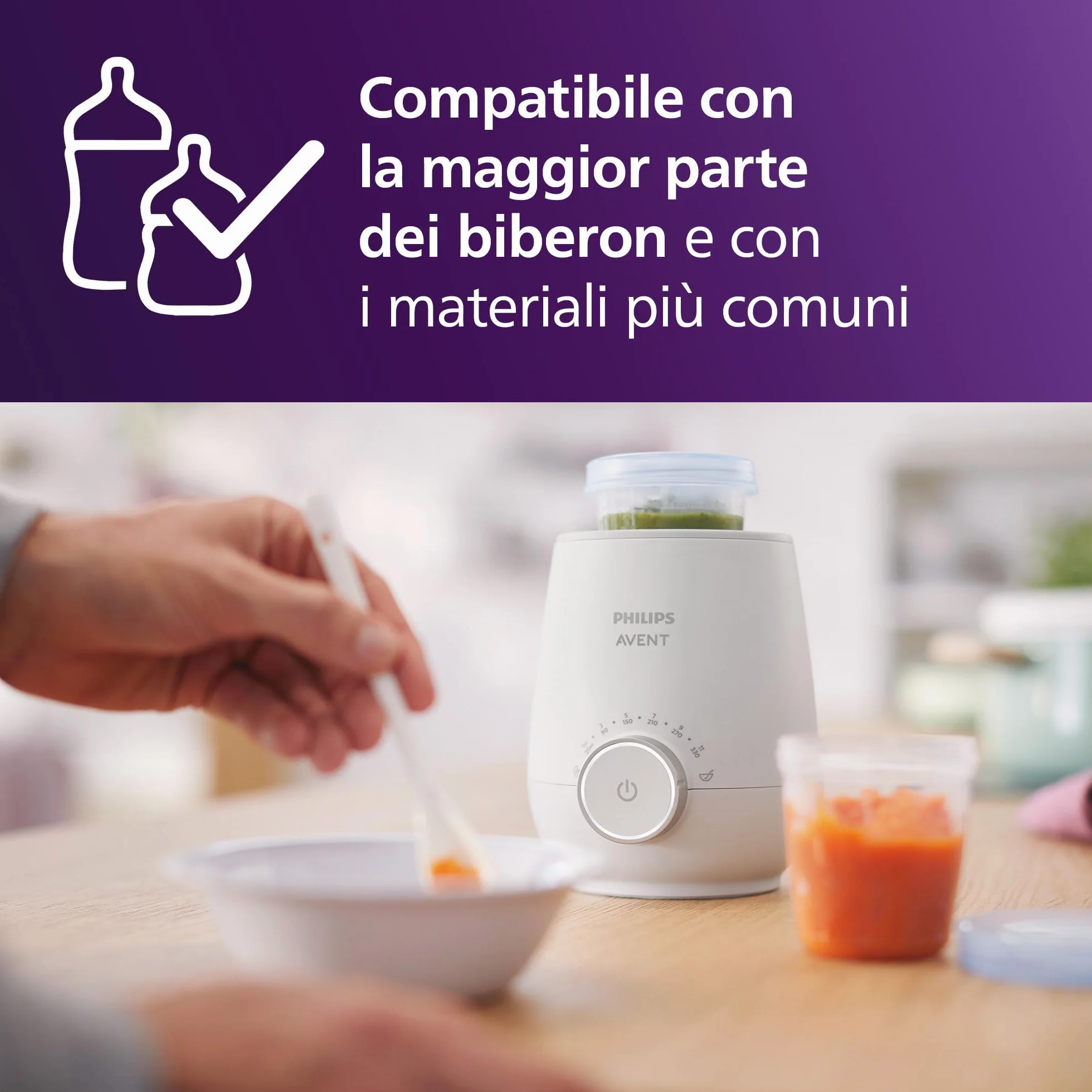 Philips Avent Scaldabiberon Set regalo – Scaldabiberon veloce e biberon Natural Response, controllo temperatura smart, riscaldamento uniforme, spegnimento automatico, SCF358/10