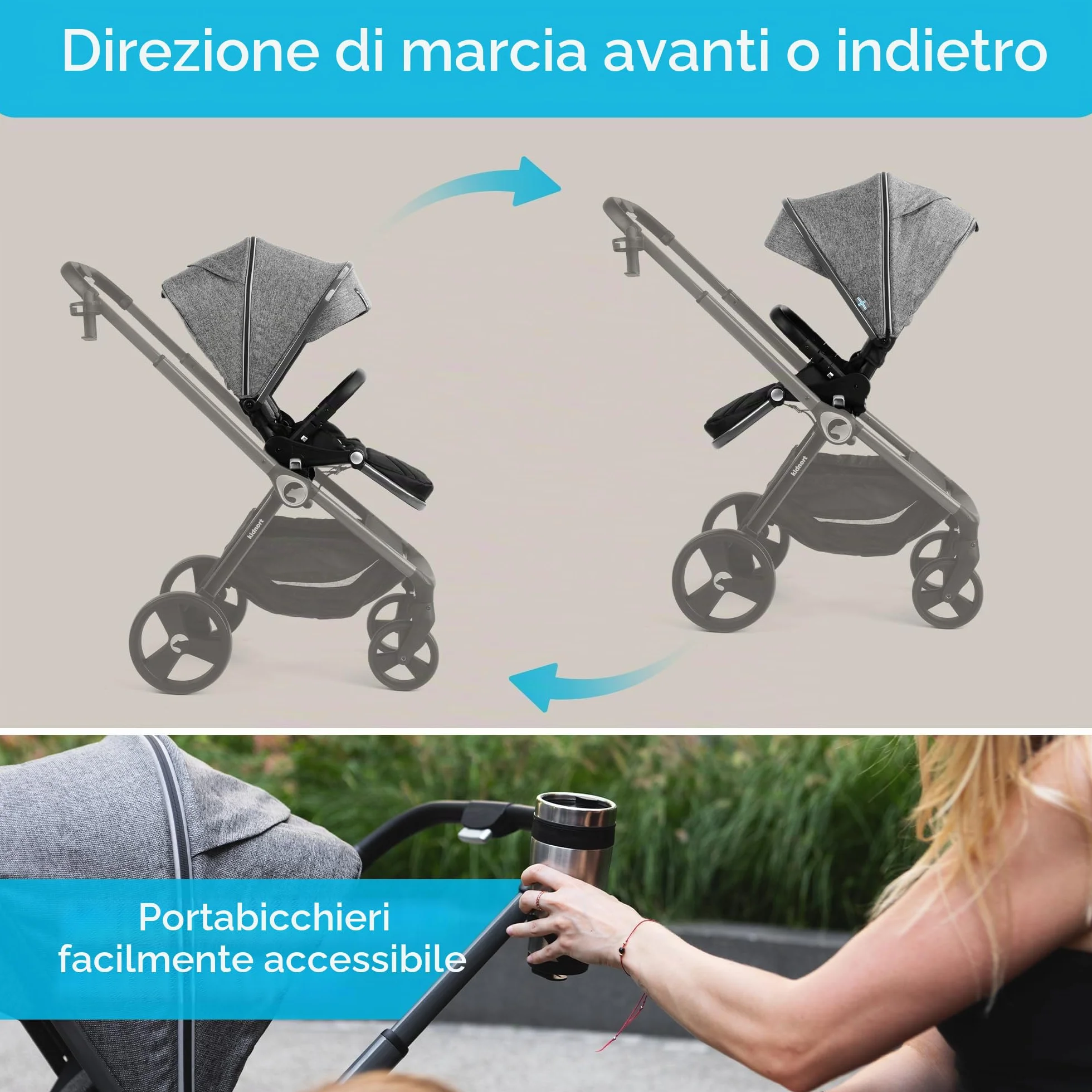 Passeggino regolabile 22 kg grigio