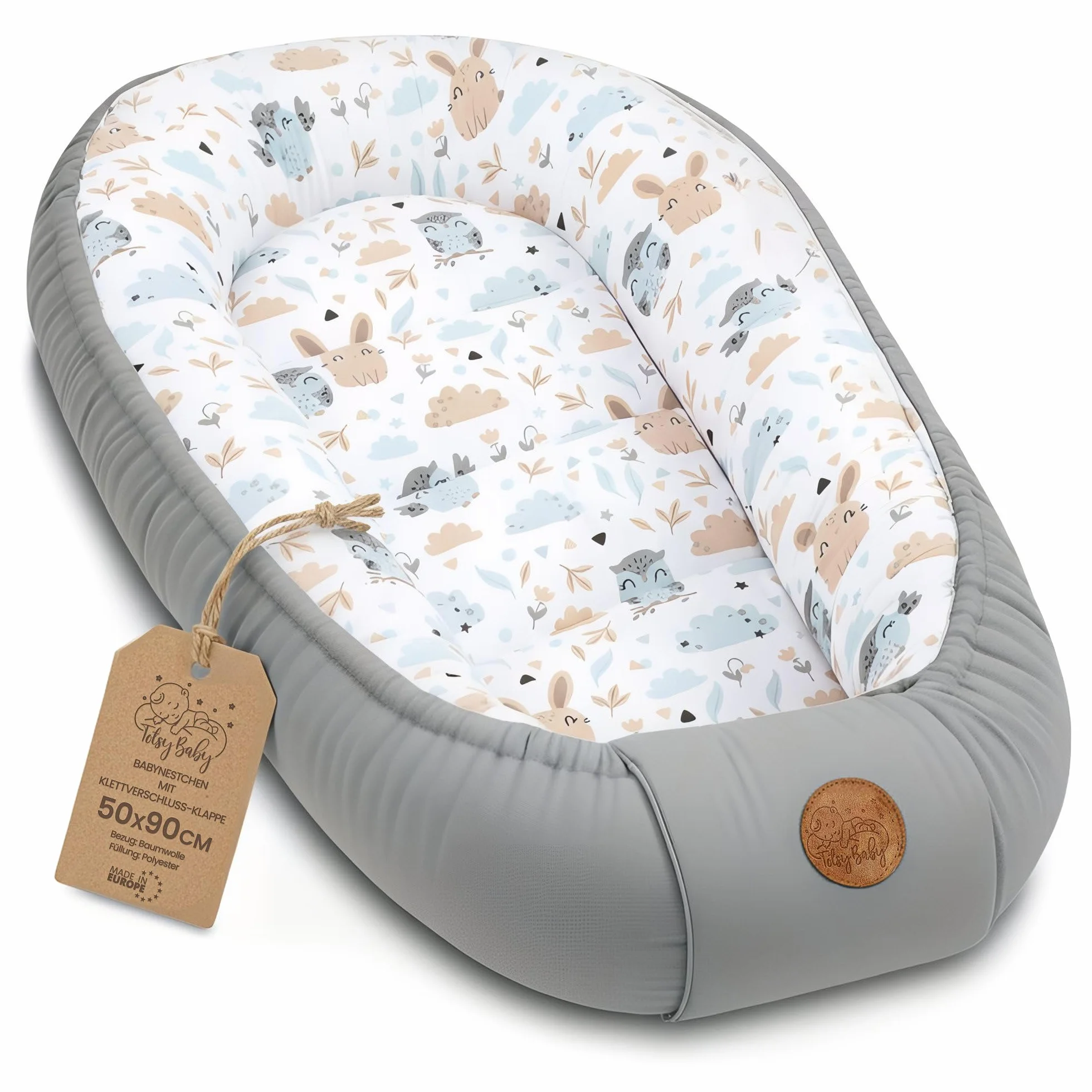 Riduttore lettino neonato 90x50 cm baby nest trasportabile nido culla pod cocoonababy babynest antisoffoco Gufi Grigio Chiaro