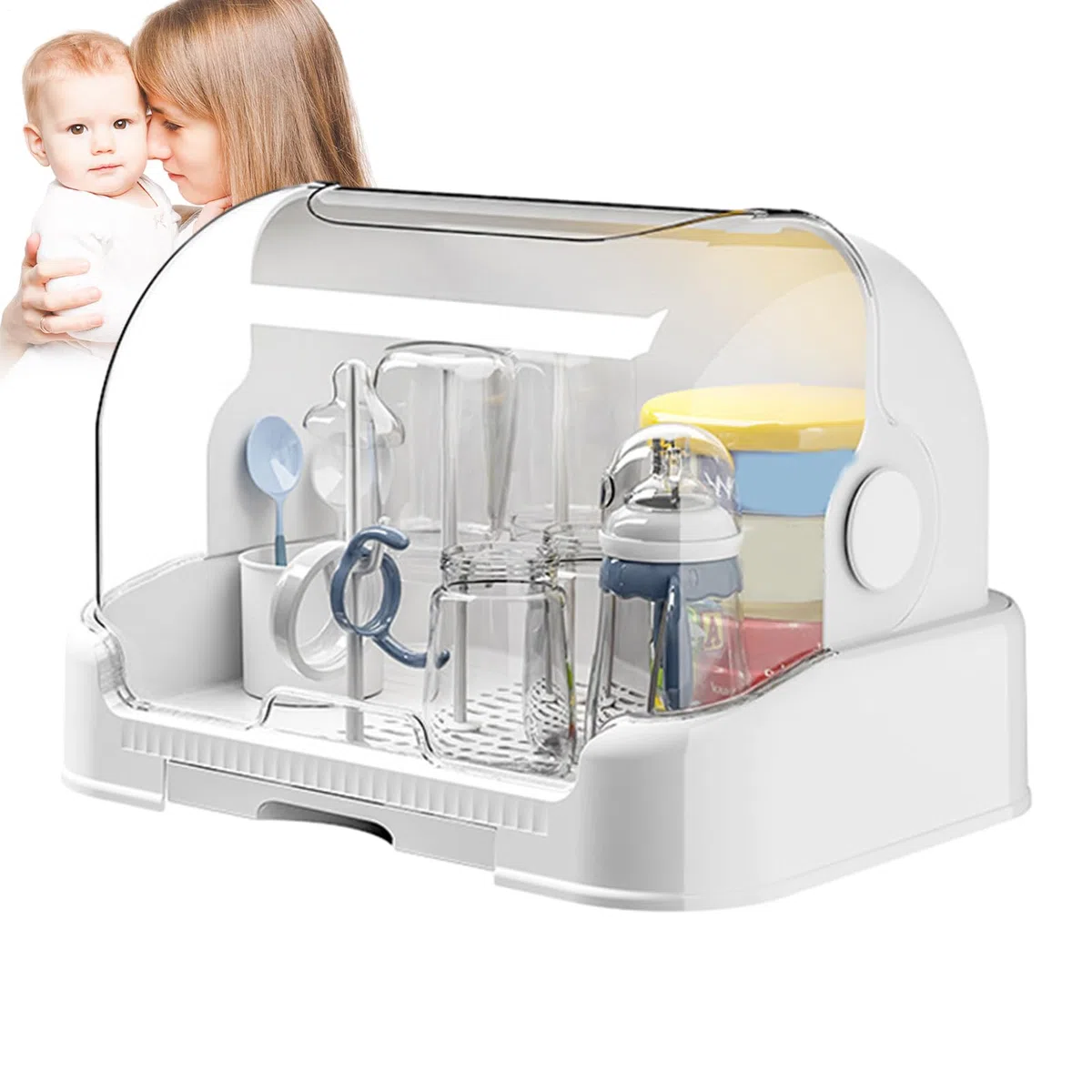 Zasdvn- Stendibiancheria per biberon con coperchio, in plastica, per allattamento, antipolvere, con ripiano rimovibile per piano di lavoro per bambini
