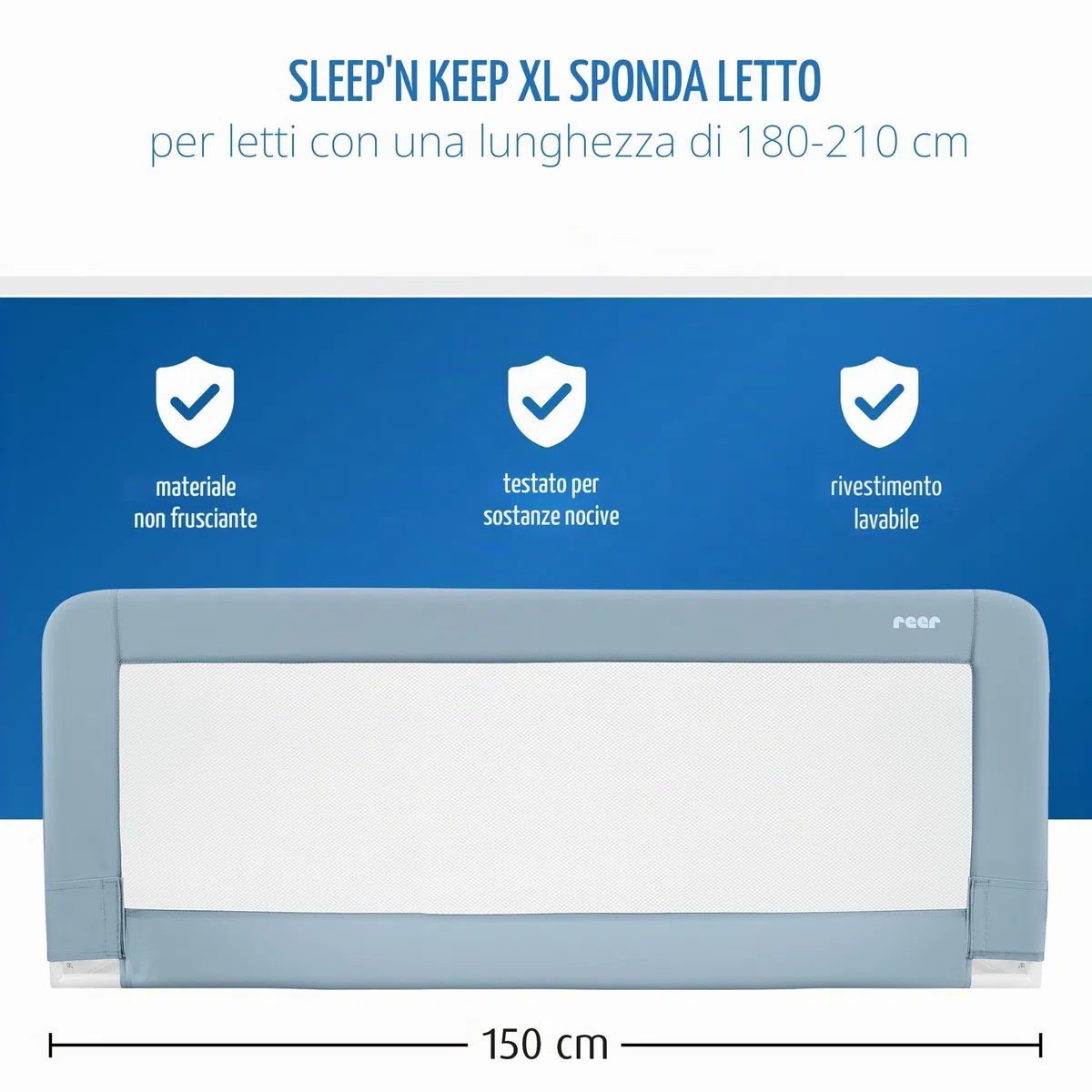 Reer Sleep'n Keep 45111 - Paracolpi per lettino, lunghezza 150 cm, colore: Blu