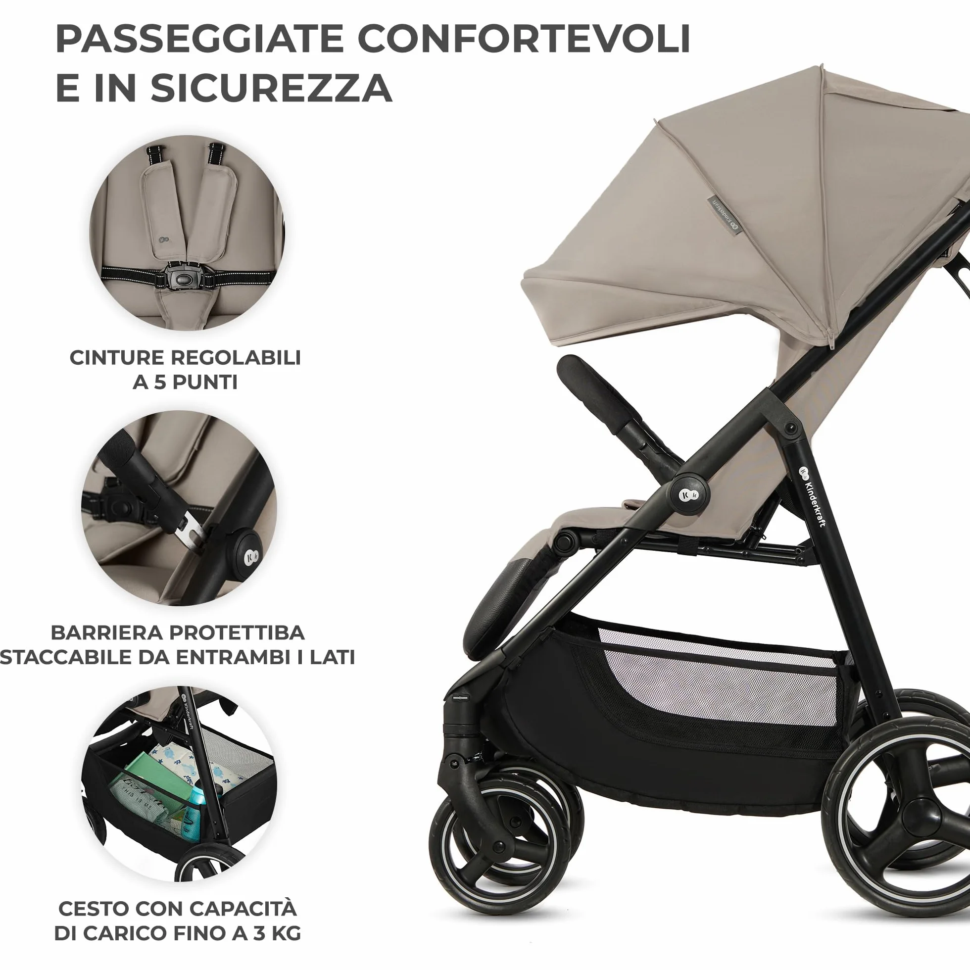 Kinderkraft TRIG 3 Passeggino Leggero Pieghevole Fino a 22 kg Beige