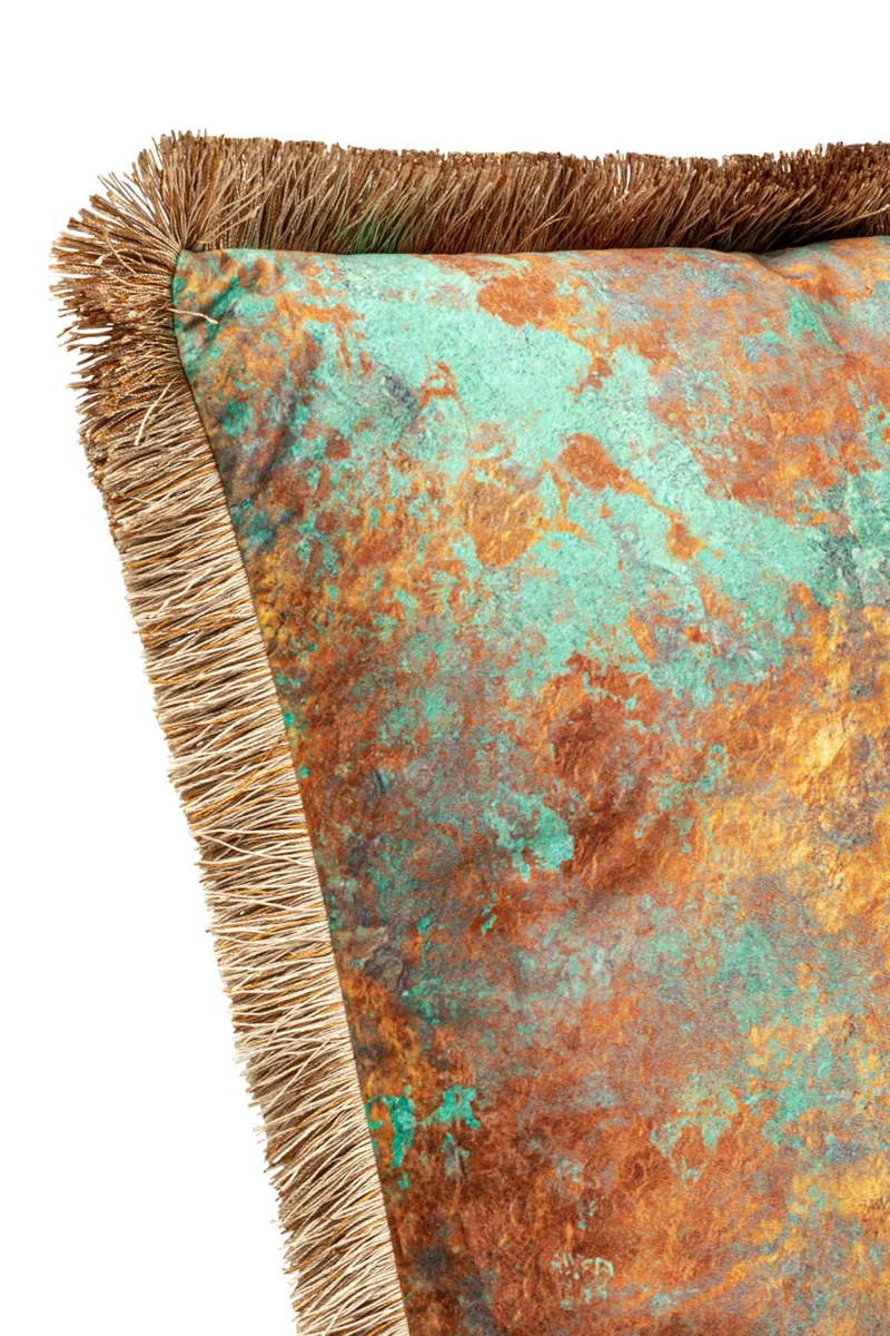 Kare Design cuscino Antique Fringe, 45x45cm, bronzo/verde chiaro, cuscino da divano/letto/sedia, stile elegante/lussuoso versatile