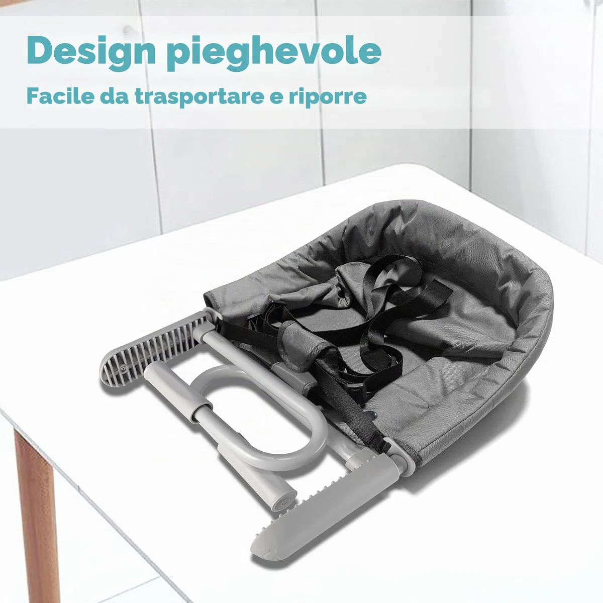 UISEBRT Seggiolino da Tavolo Pieghevole, Seggiolone per Bambini con Altezza Regolabile, Seggiolino con Morsetto Antiscivolo e Cintura di Sicurezza, Seggiolone Portatile per Bambini per Viaggi e Casa