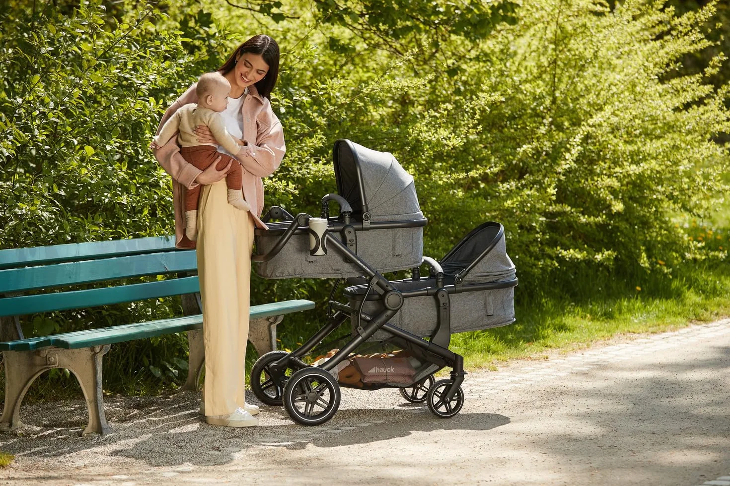 Hauck Atlantic Twin Grigio Melange Passeggino Gemellare per 2 Bambini 15 kg