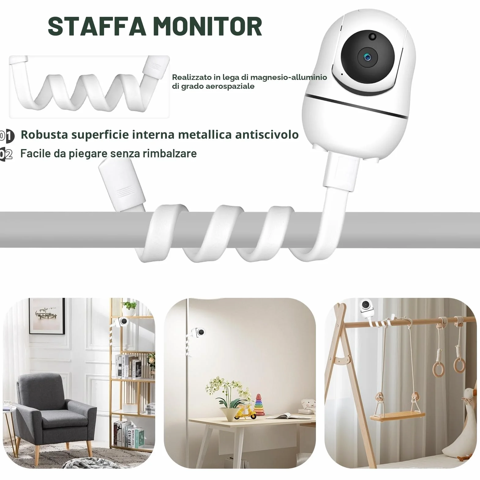 Supporto Baby Monitor Universale Bianco per Culla Rierousy