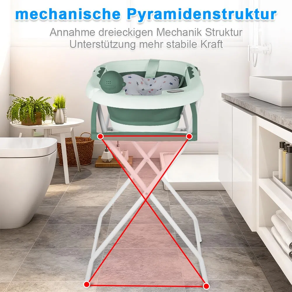 Vasca da bagno pieghevole per bambini a piedi – Grande Vasca da bagno Xxl con supporto/sedile e kit di drenaggio – Bacino per neonati dalla nascita a 3 anni – Regalo per bambini – (stile 5) 81,5 x 48