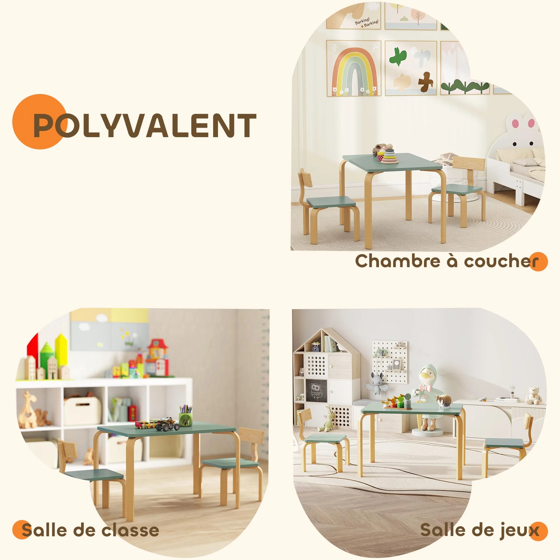 AIYAPLAY Tavolo per bambini con sedia, set di tavolo e 2 sedie in legno per disegnare, giocare, studiare, regalo per bambine e bambini 3-8 anni, per cameretta, camera da letto, asilo, verde