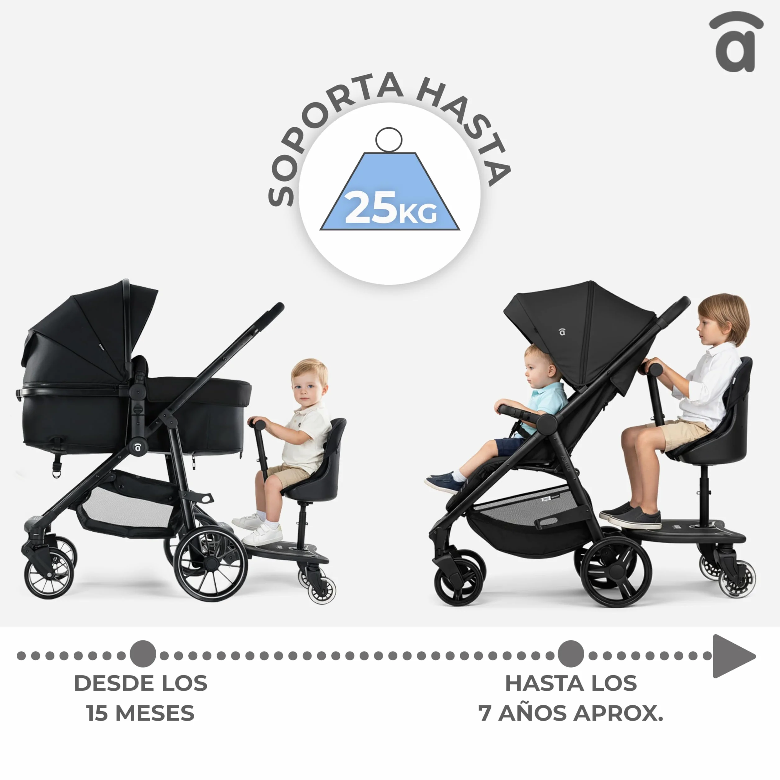 Asalvo Buggy Board - Monopattino con sedile per passeggino, passeggino, passeggino, passeggino, passeggino, universale, Buggy Board per il secondo bambino, accessorio per bambini da 1 a 7 anni (25 kg)
