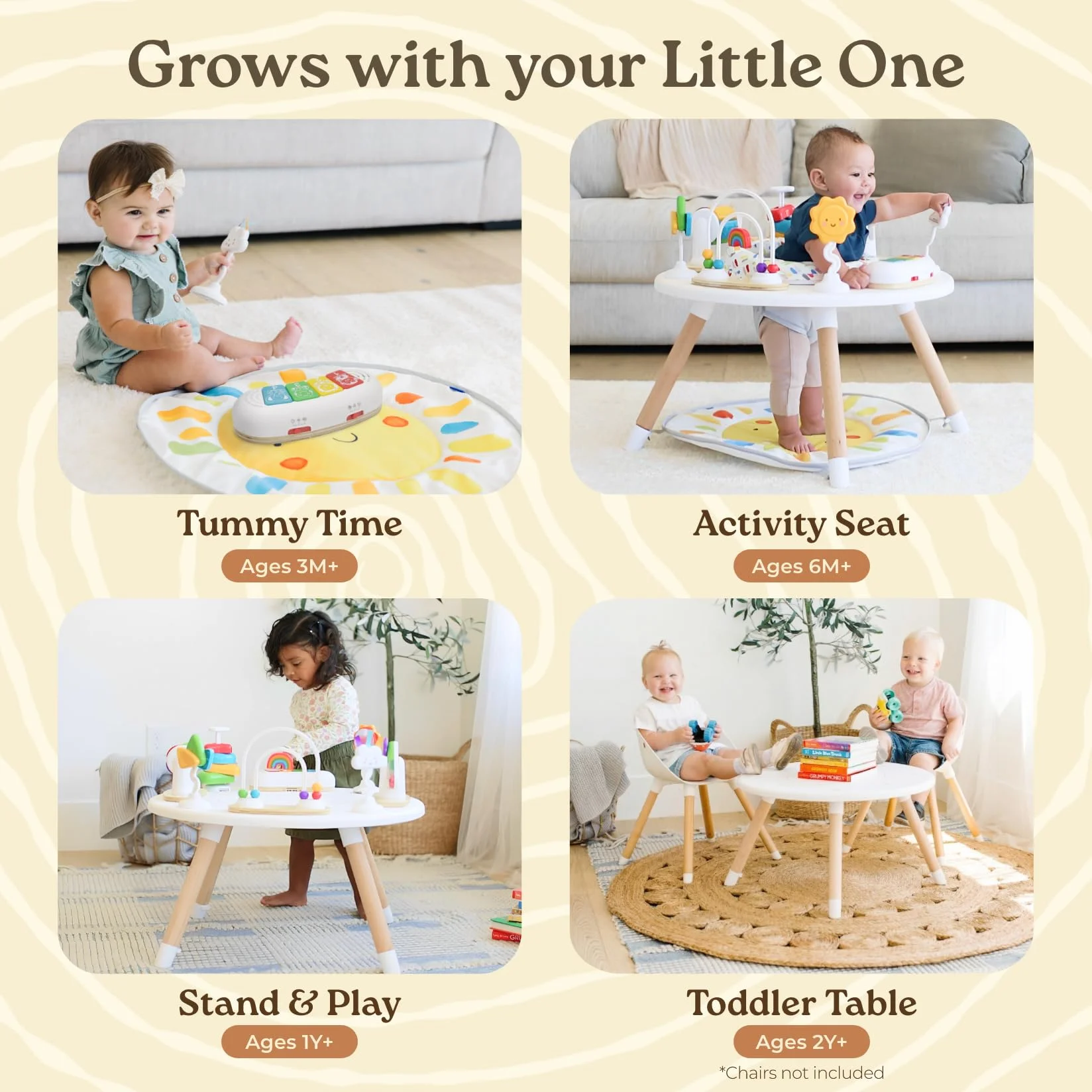 Move2Play Centro attività per bambini 4 in 1 Montessori Tummy Time Exersaucer Jumper Toddler Table