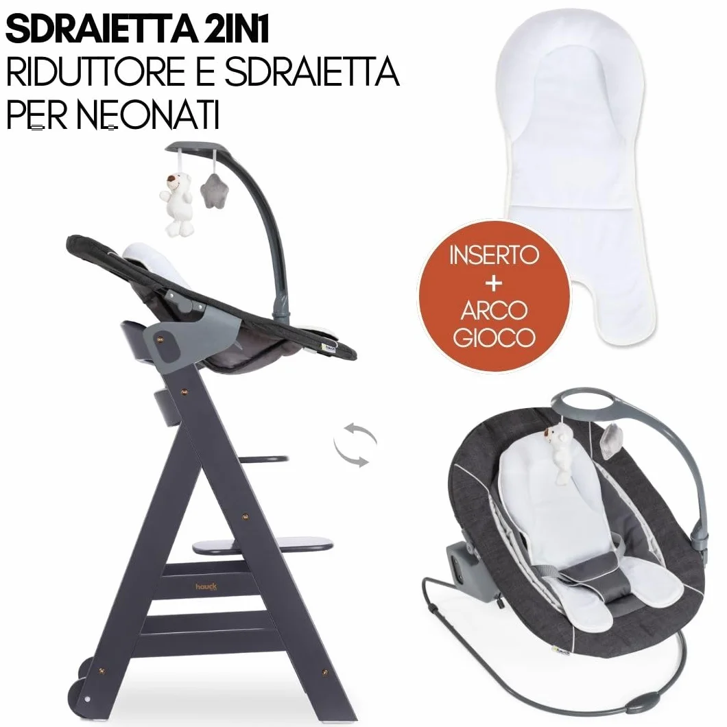 Hauck Seggiolone Evolutivo Beta+ Newborn Set Deluxe 2in1 Regolabile con Sdraietta Neonato, Cuscino Seduta e Vassoio