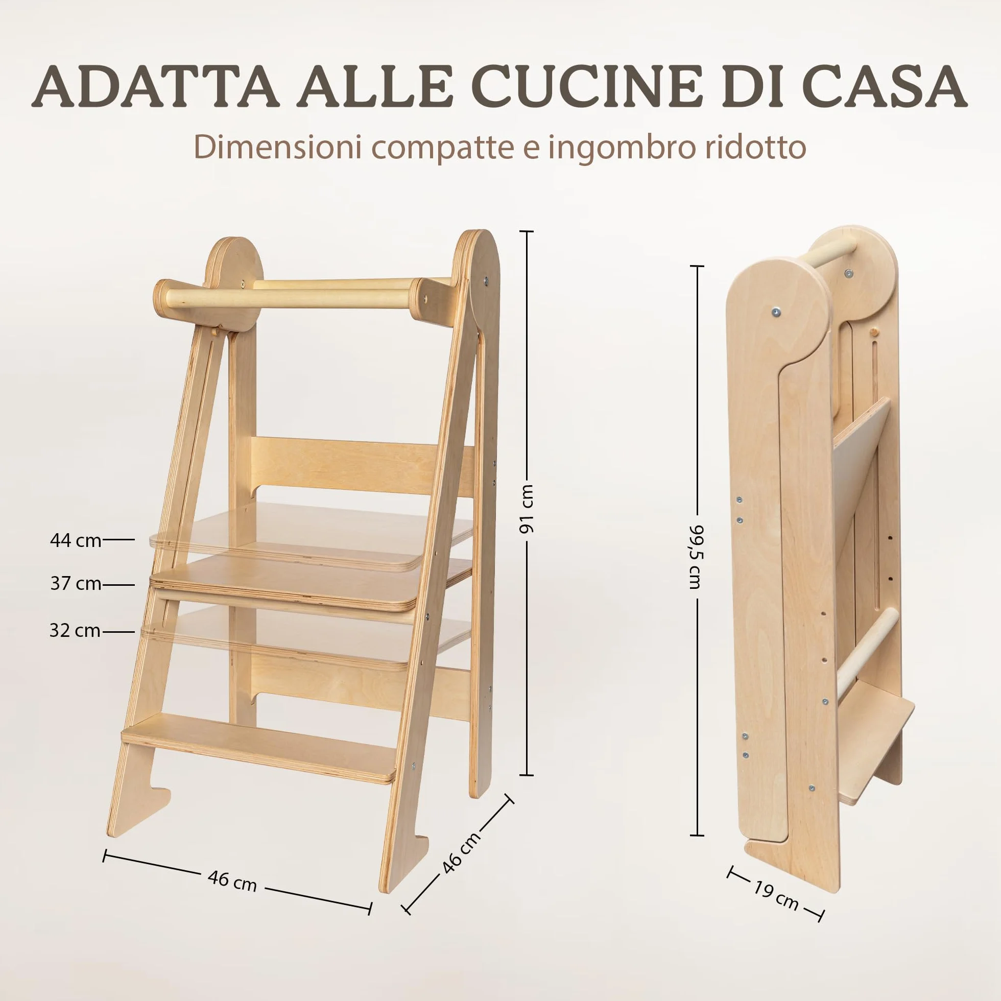 TOYBOX Torre Montessoriana Pieghevole, Learning Tower, Legno Naturale