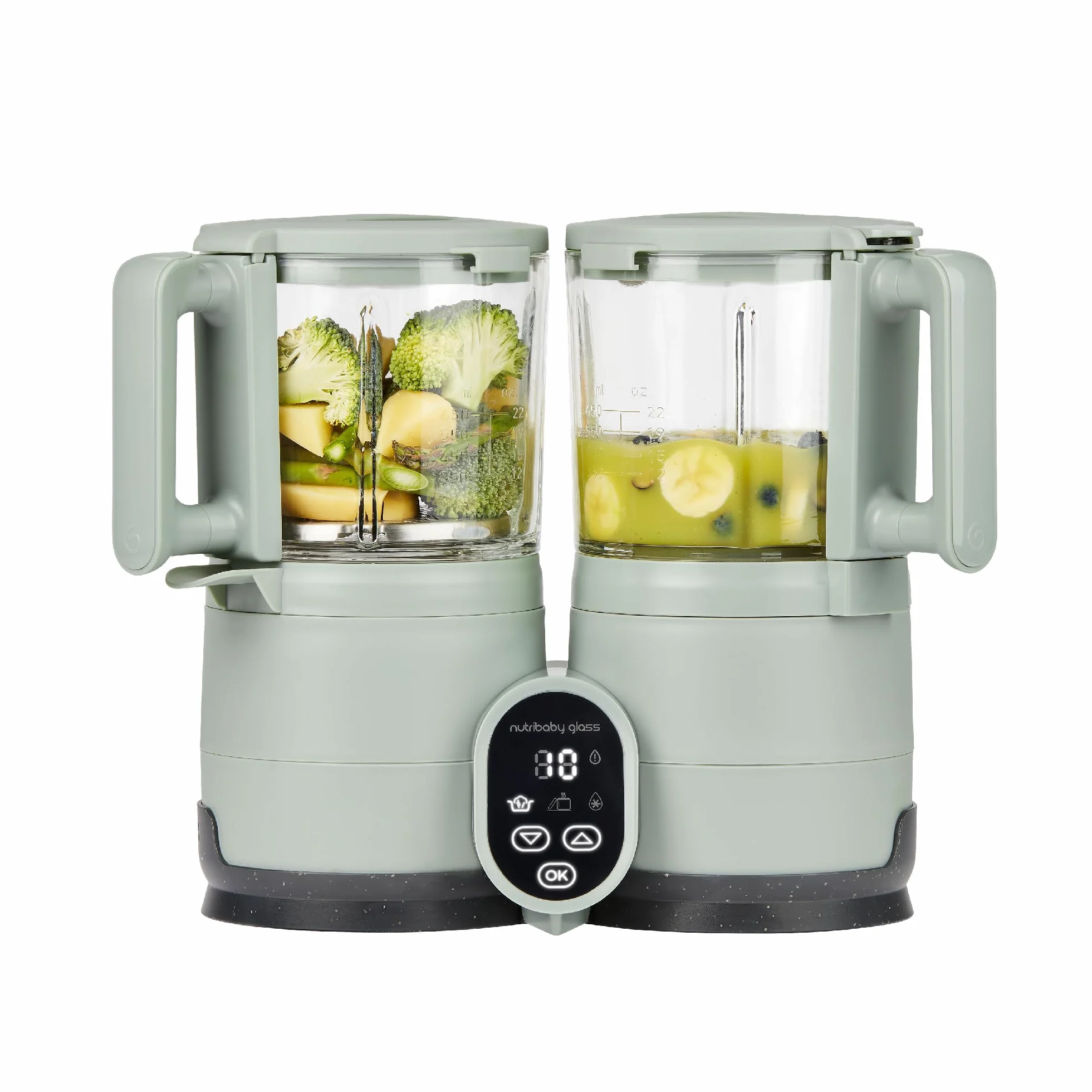 Babymoov Nutribaby Frullatore Vaporizzatore Vetro 4 in 1 Cuocipappa Svezzamento Riscaldatore Scongelatore Acciaio Inox