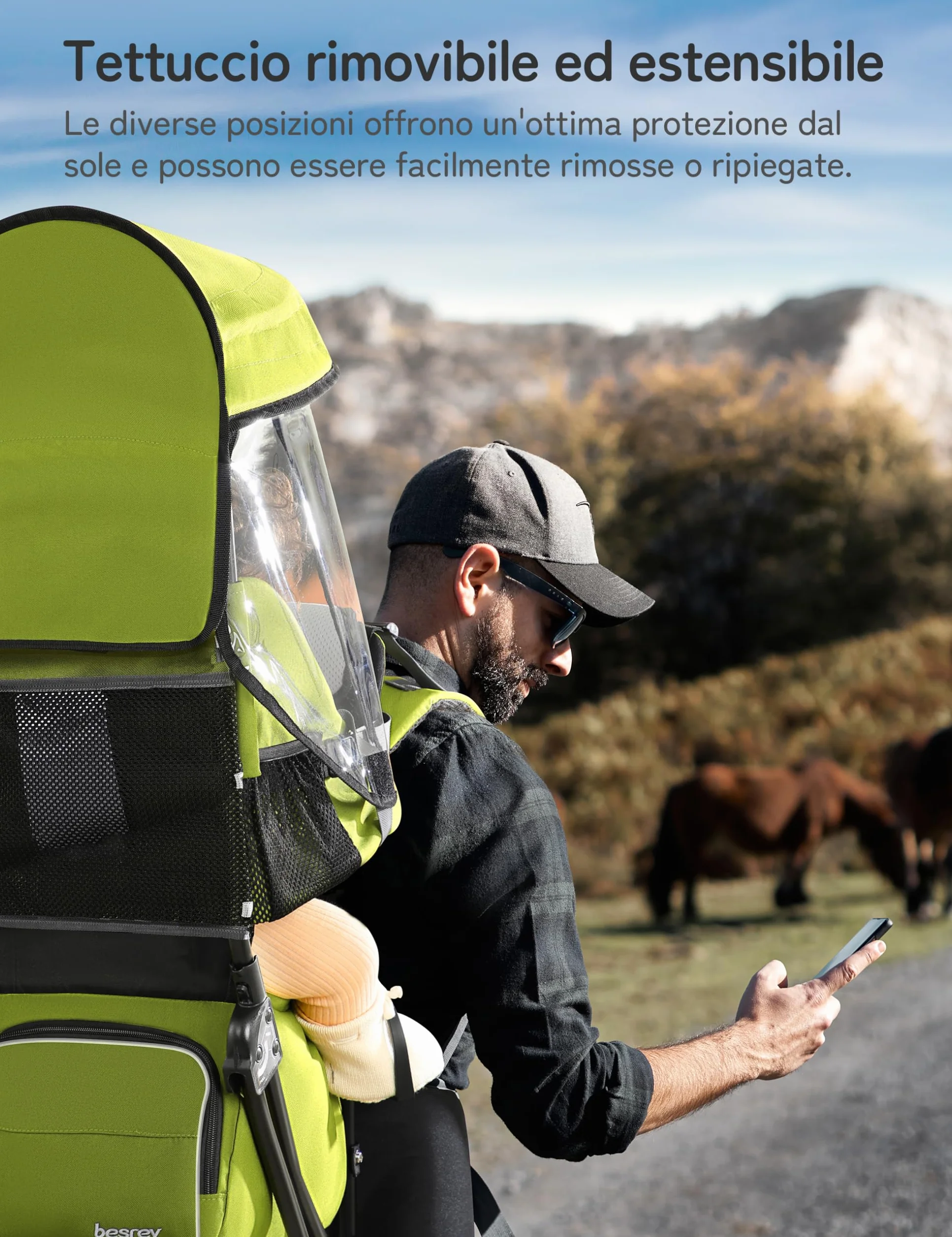 besrey Zaino Porta Bambino Trekking Zaino Porta Bambino Montagna (Verde Chiaro)