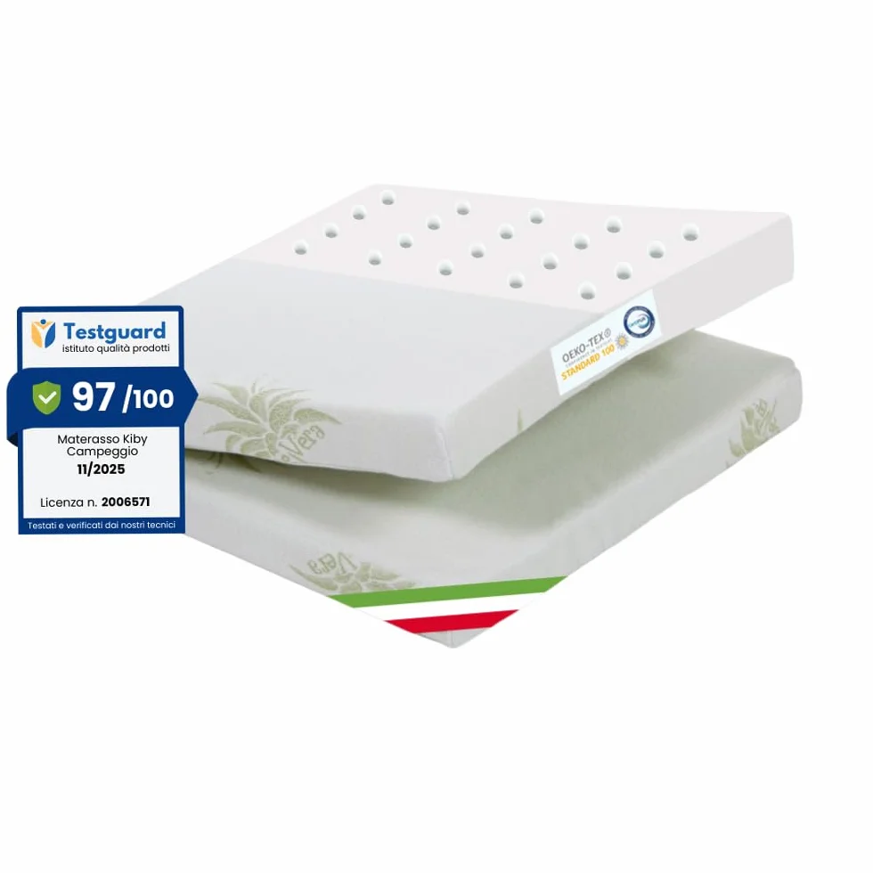 Kiby® Materasso per Lettino da Campeggio 7CM (Certificato OEKO-TEX® & CERTIPUR™) in Aloe Vera, Pieghevole