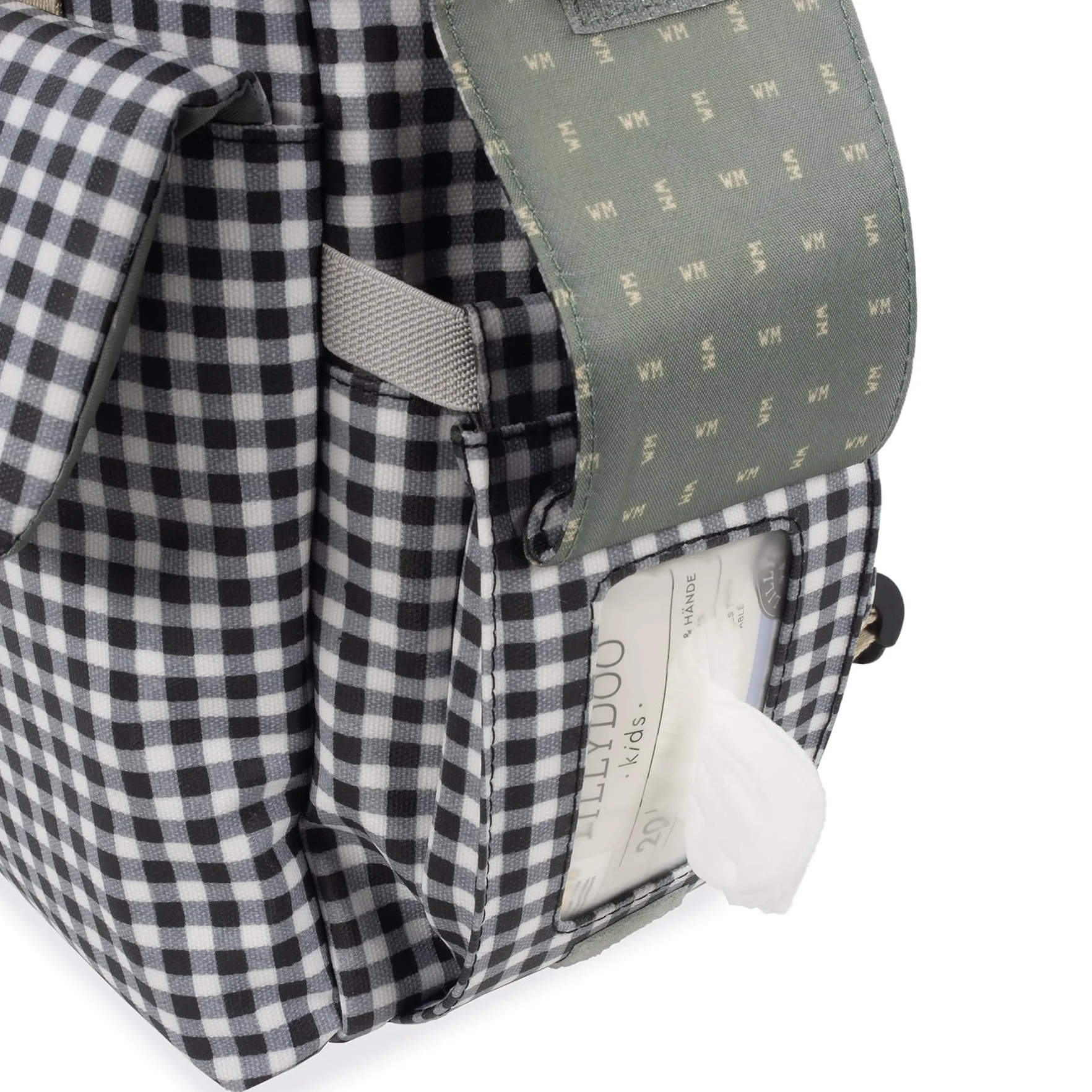 Borsa zaino I Love Vichy per passeggino, nero, 37x28x12 cm