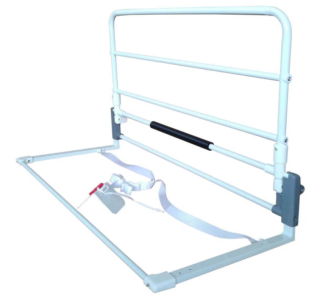 Ausilium Sponda di Sicurezza per Letto Anziani, Barriera Pieghevole 90 cm, Altezza 42,5 cm, Telaio 90x40 cm, Cinghia Regolabile fino a 170 cm, Acciaio e Polietilene