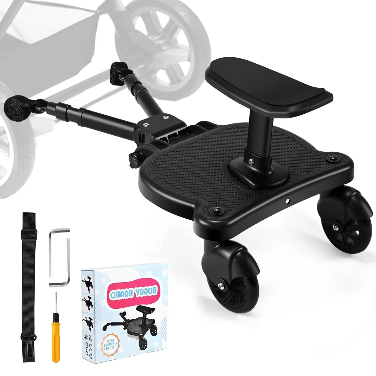 Passeggino per bambini, pattinaggio universale portatile a piedi passeggini, Kiddy Boards con cinghia di sospensione, ruote per bambini da 2 a 6 anni (25 kg)
