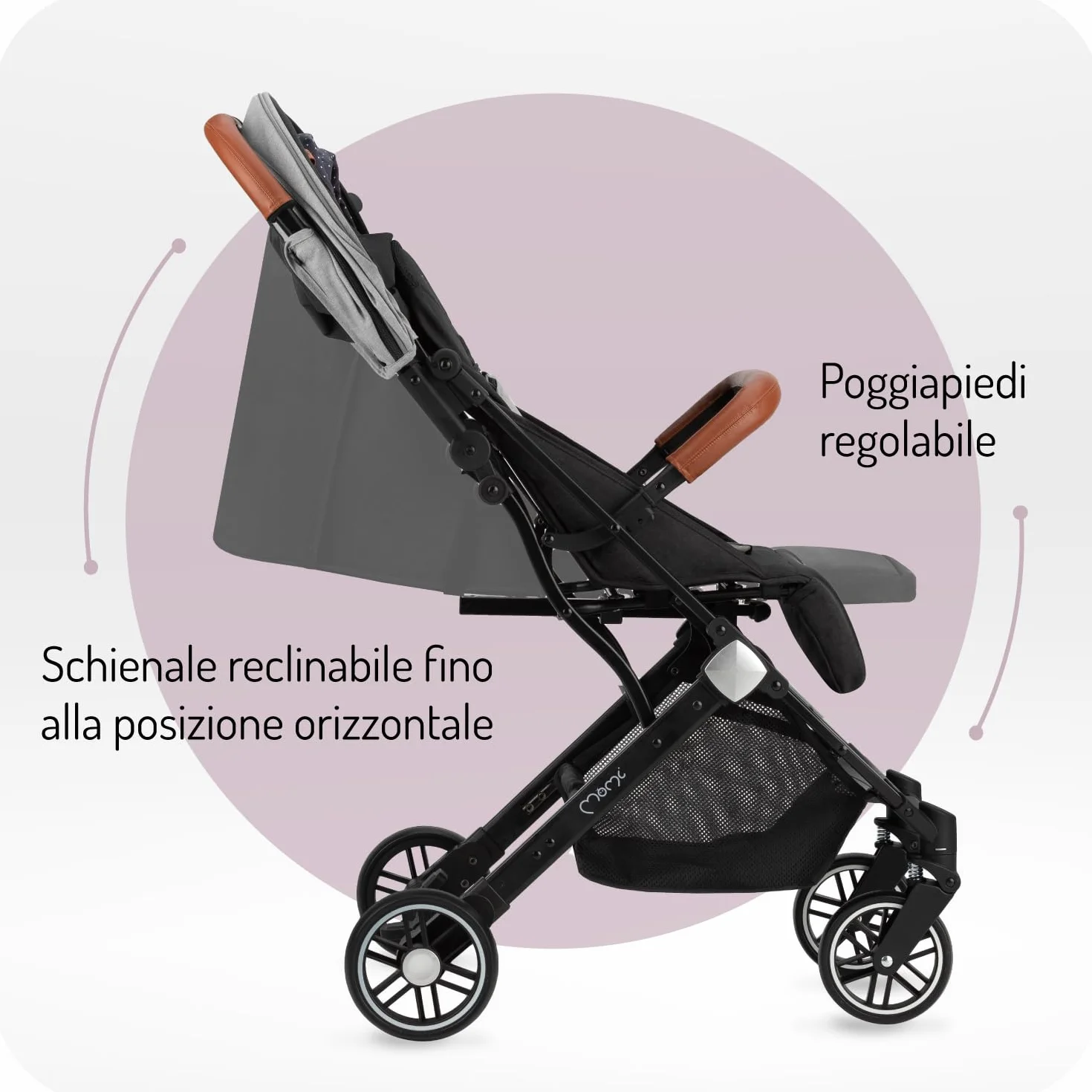 MoMi ESTELLE Passeggino Leggero pieghevole da viaggio 6 mesi 15 kg cinture 5 punti schienale reclinabile ruote EVA