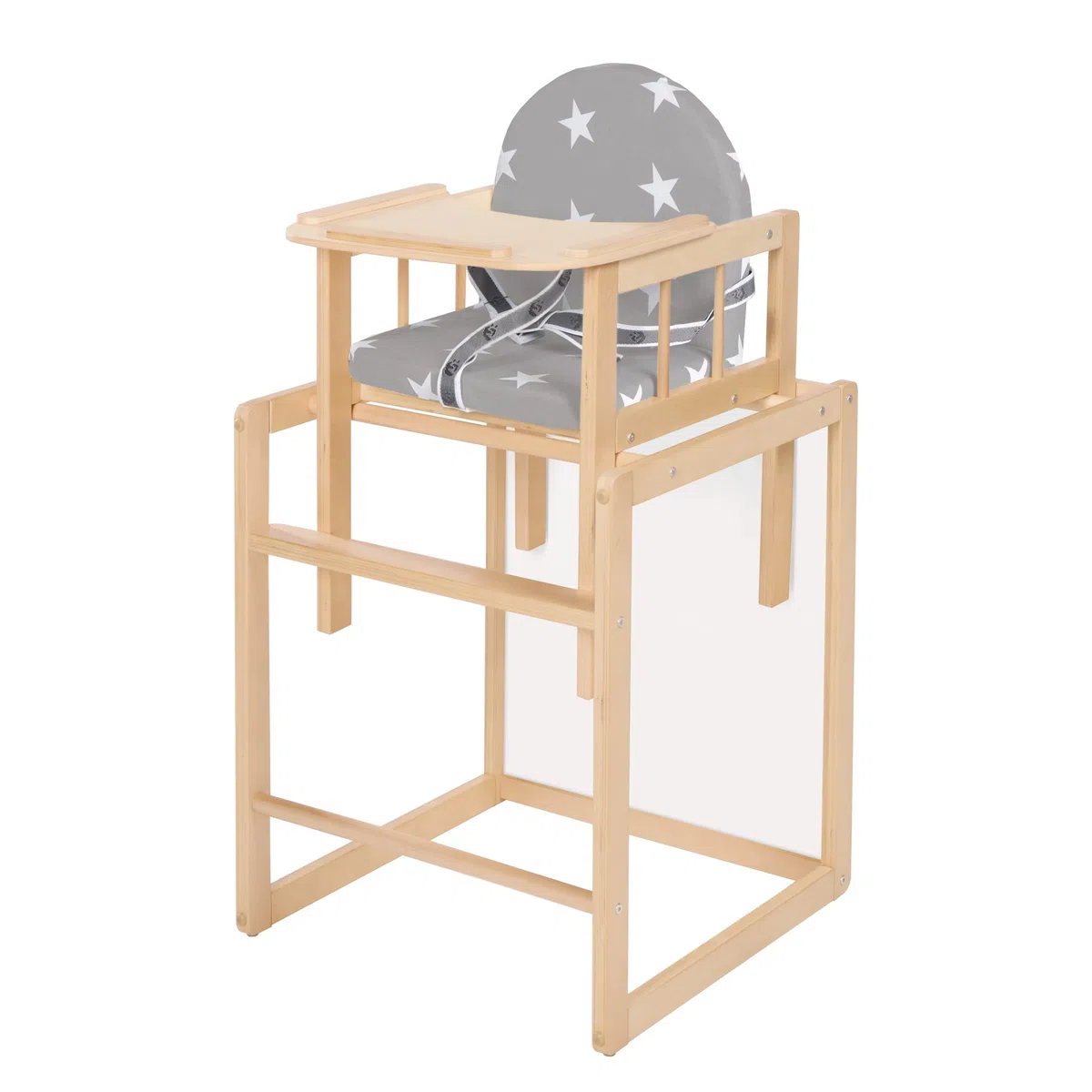 roba Seggiolone Trasformabile Little Stars - diventa Seggiolina e Tavolo - Morbida Imbottitura - Multifunzionale - Regolabile - Legno Naturale e Grigio