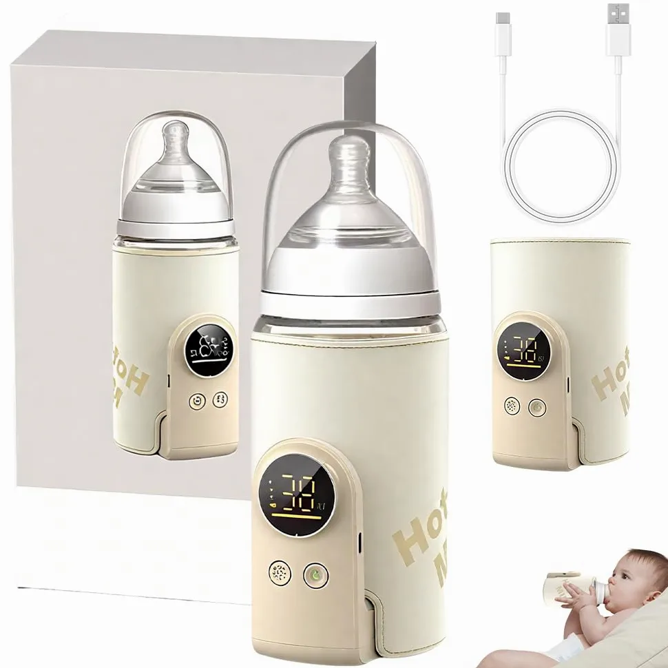 NAVESO Scaldabiberon Portatile per Mantenere la Temperatura, Scaldabiberon Baby USB con 6 Livelli di Temperatura Regolabili, Scaldabiberon Portatile Senza Fili per Latte Materno o Artificiale