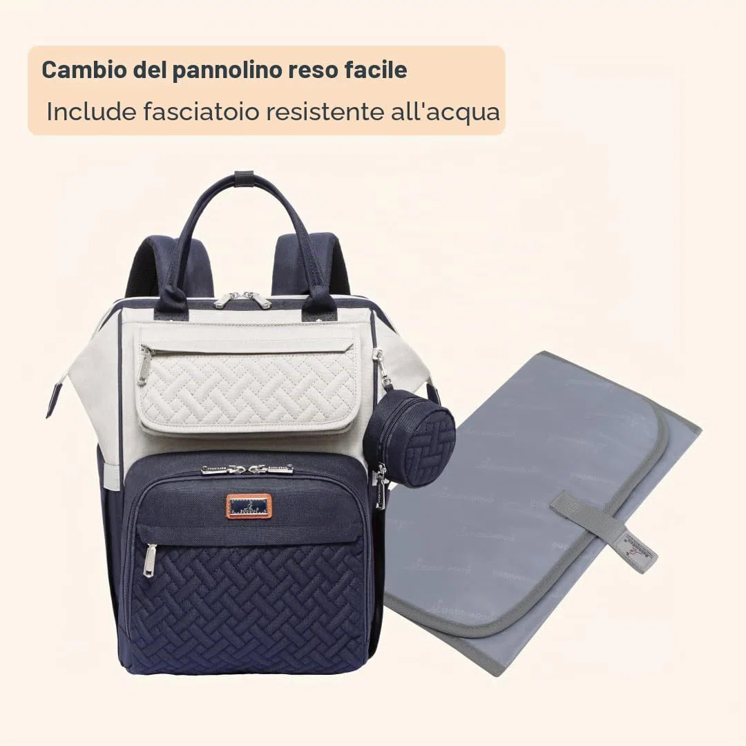 BabbleRoo Zaino-Borsa Fasciatoio, Grande Borsa Fasciatoio Da Viaggio Per Mamma E Papà, Zaino Per Pannolini Con Fasciatoio, Borsa Cambio Con Cinghie Per Passeggino E Porta Ciuccio,