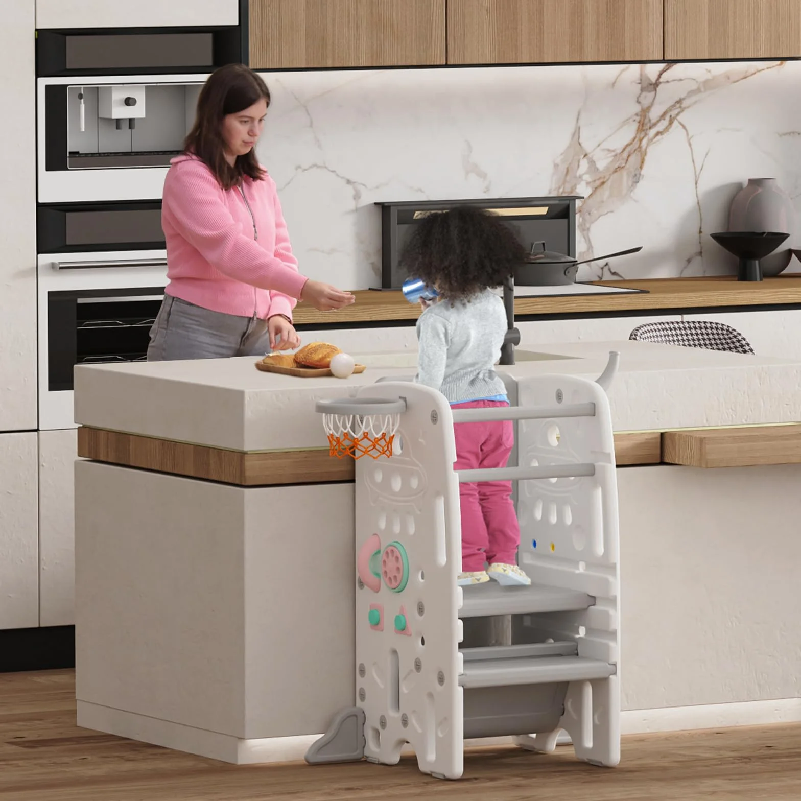 Torre Montessoriana per Bambini Antiribaltamento Regolabile in Altezza Gradini Antiscivolo SST-02