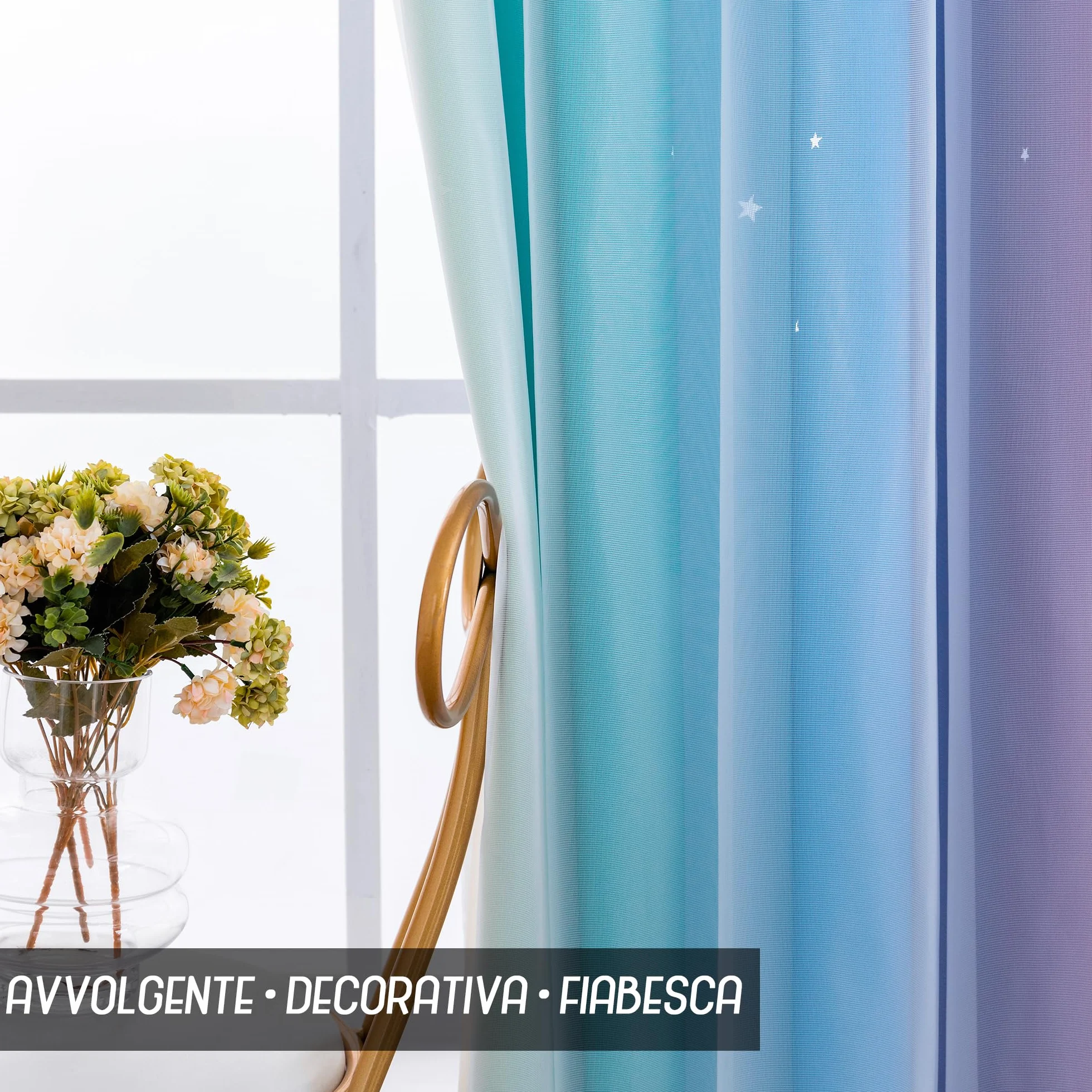 Tende Doppio Velo Oscuranti Morbide Fantasia Stelle Vuote Isolante per Camera Bambini 2 Pannelli 140x285cm Arcobaleno Freddo