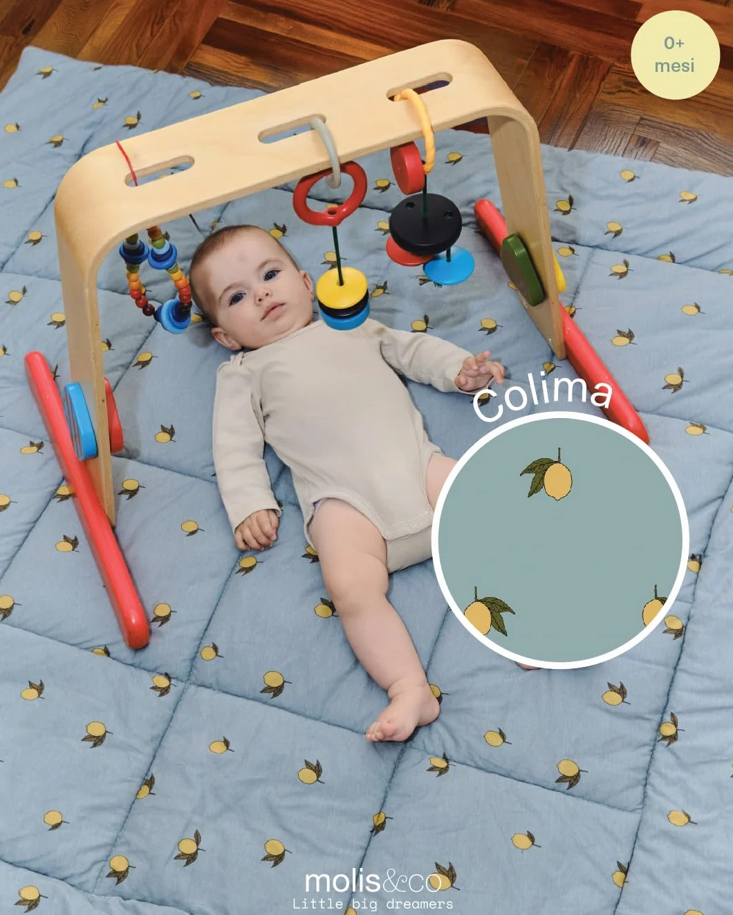 molis&co - Tappeto Gioco Bambini e Neonati 120x120x5cm - Tappeto Morbido Bambini - Tappeto Gioco Neonato Pieghevole, Reversibile e Lavabile - 100% Cotone (OEKO-TEX 100) - Colima