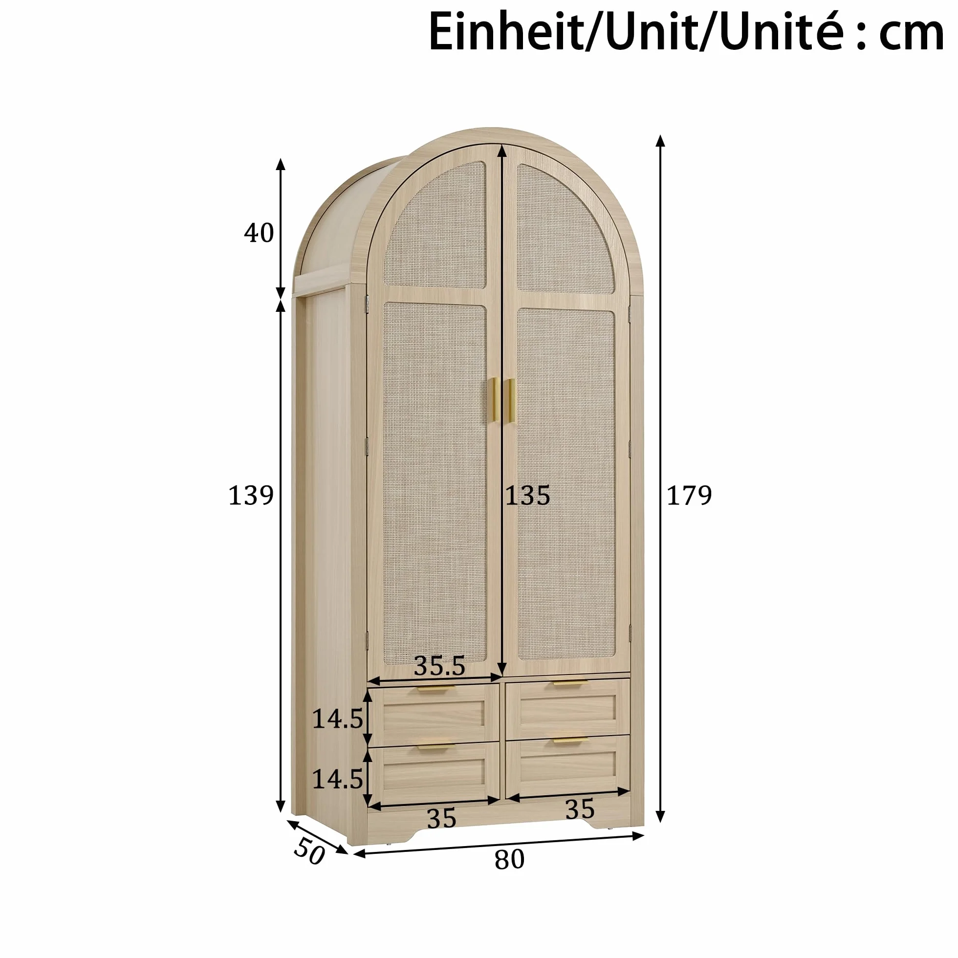 Armadio moderno 2 ante 80x50x179 cm con barra appendiabiti e cassetti