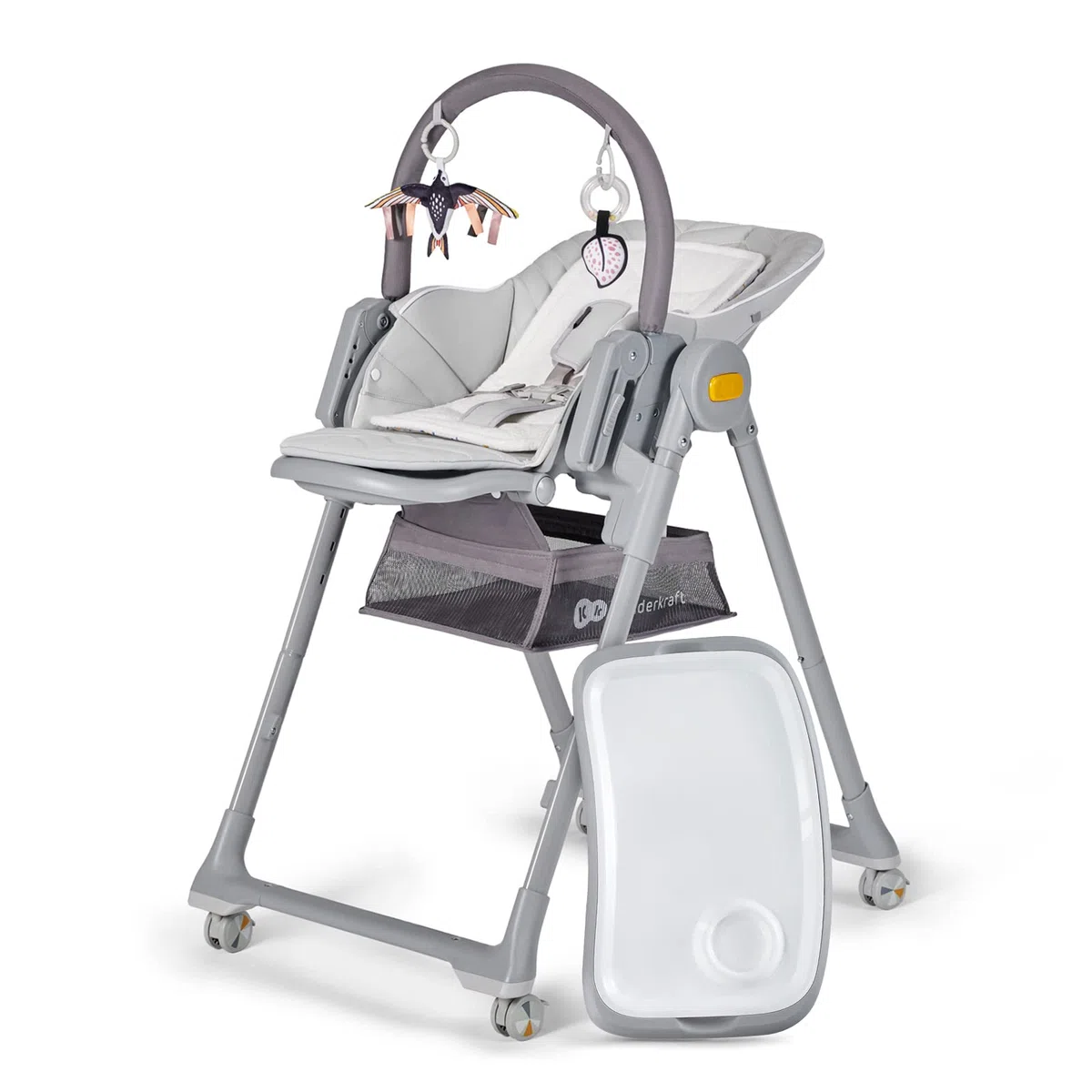 Kinderkraft LASTREE Seggiolino Pappa Reclinabile 0-36 Mesi, Funge da Sdraietta con Barra dei giochi, Schienale Poggiapiedi regolabile, Regolare l'altezza del Sedile, Grigio