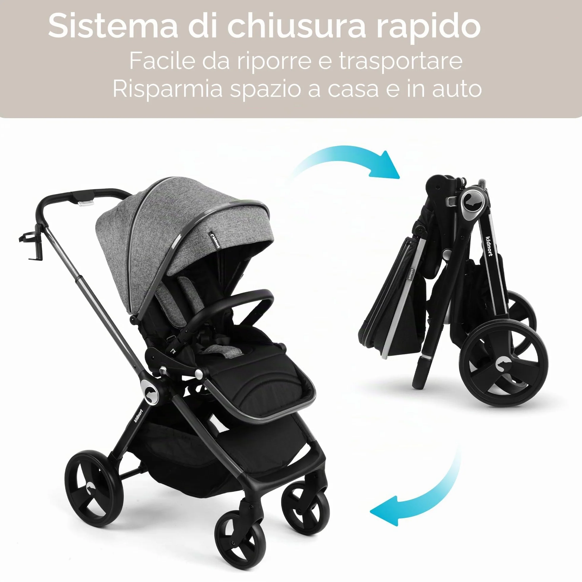 Passeggino regolabile 22 kg grigio