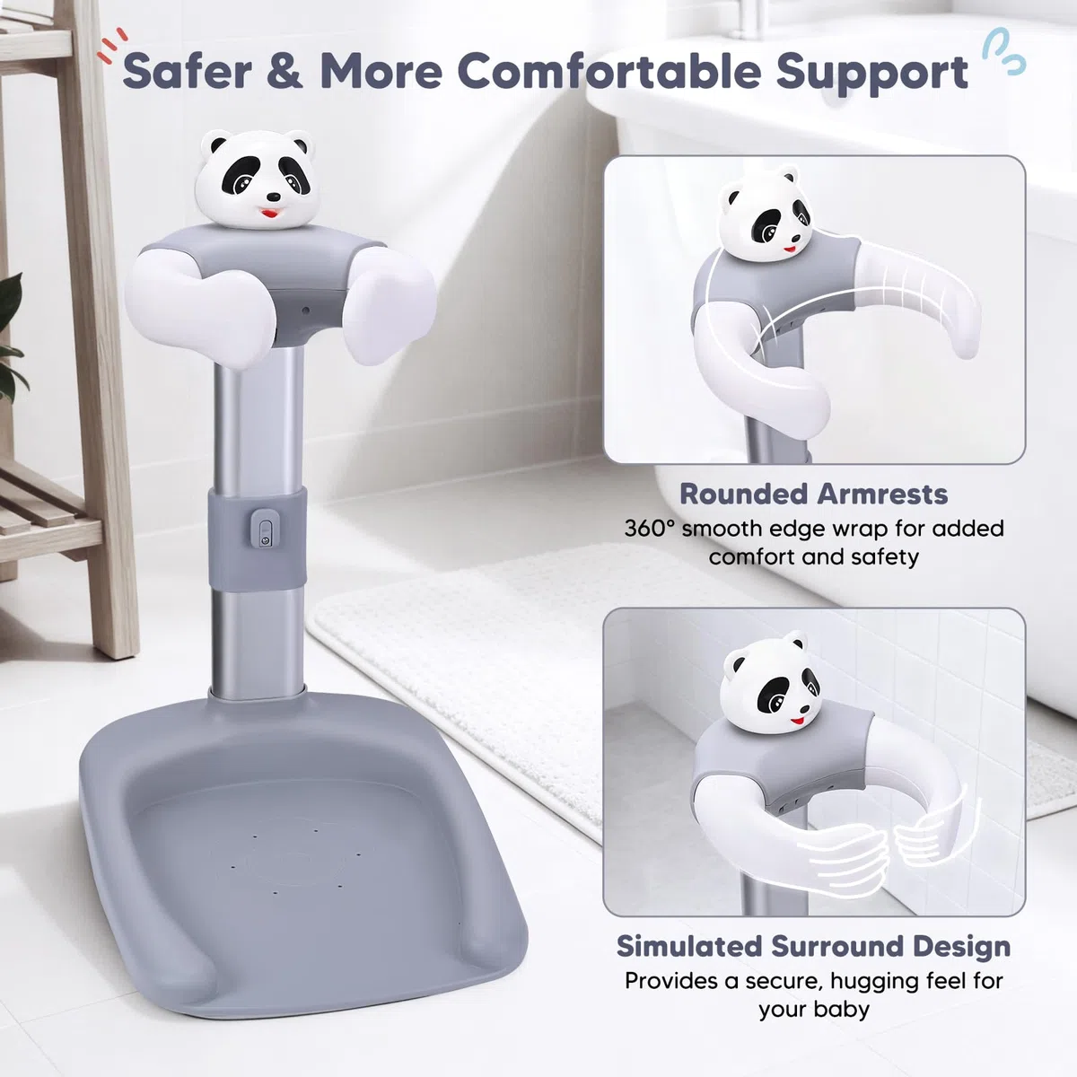 Vasca da bagno per bambini con supporto doccia, anti-schiacciamento, antiscivolo, torre doccia regolabile per bambini in piedi, supporto doccia ideale per neonati