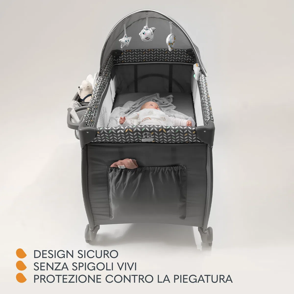 LIONELO Lettino da Viaggio SVEN con Materasso, Dalla nascita fino a 36 mesi, Lettino pieghevole con Fasciatoio, Baldacchino, Giocattoli Pendenti Ingresso laterale aggiuntivo LockGuard, Route con freno