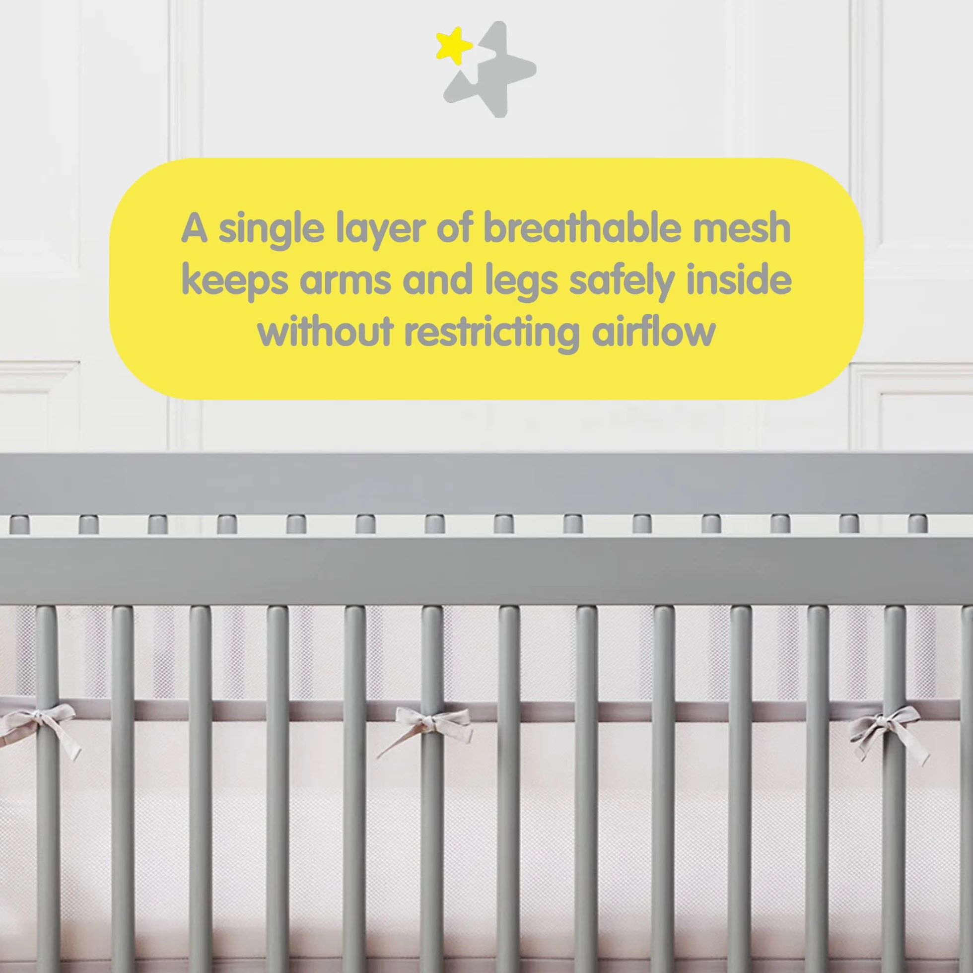 BreathableBaby - Rivestimento per culla decorato, 4 pz., Bianco