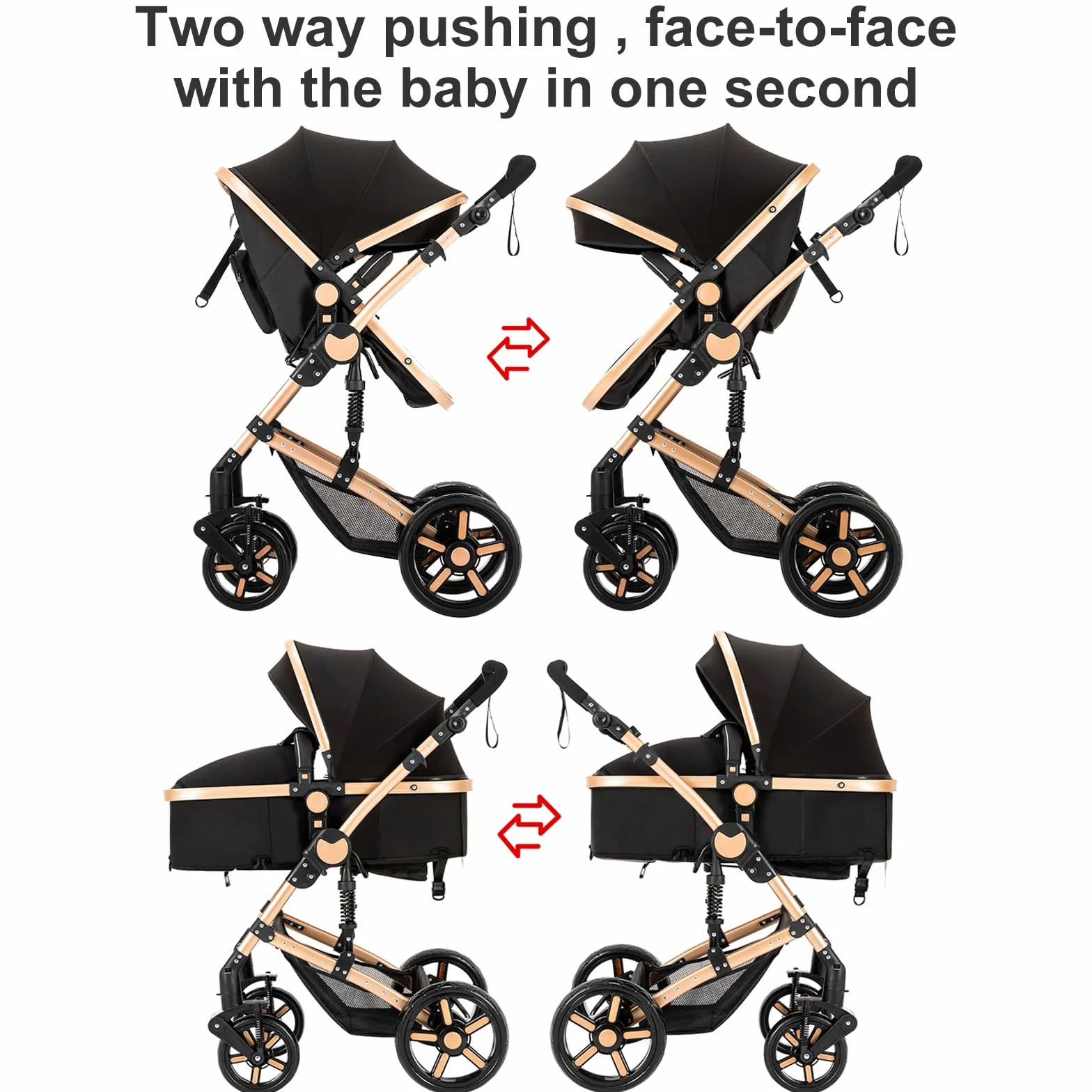 Passeggino 3 in 1 Multifunzione, Chiusura ad un Clic, Nero, Borsa Mamma per Neonati