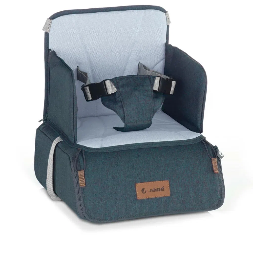 Jané Booster Seat Rialzo Sedia Bambino, Seggiolino Pappa da Viaggio con Vano Interno, Fissaggio Sicuro, Fino a 15 kg, Blu
