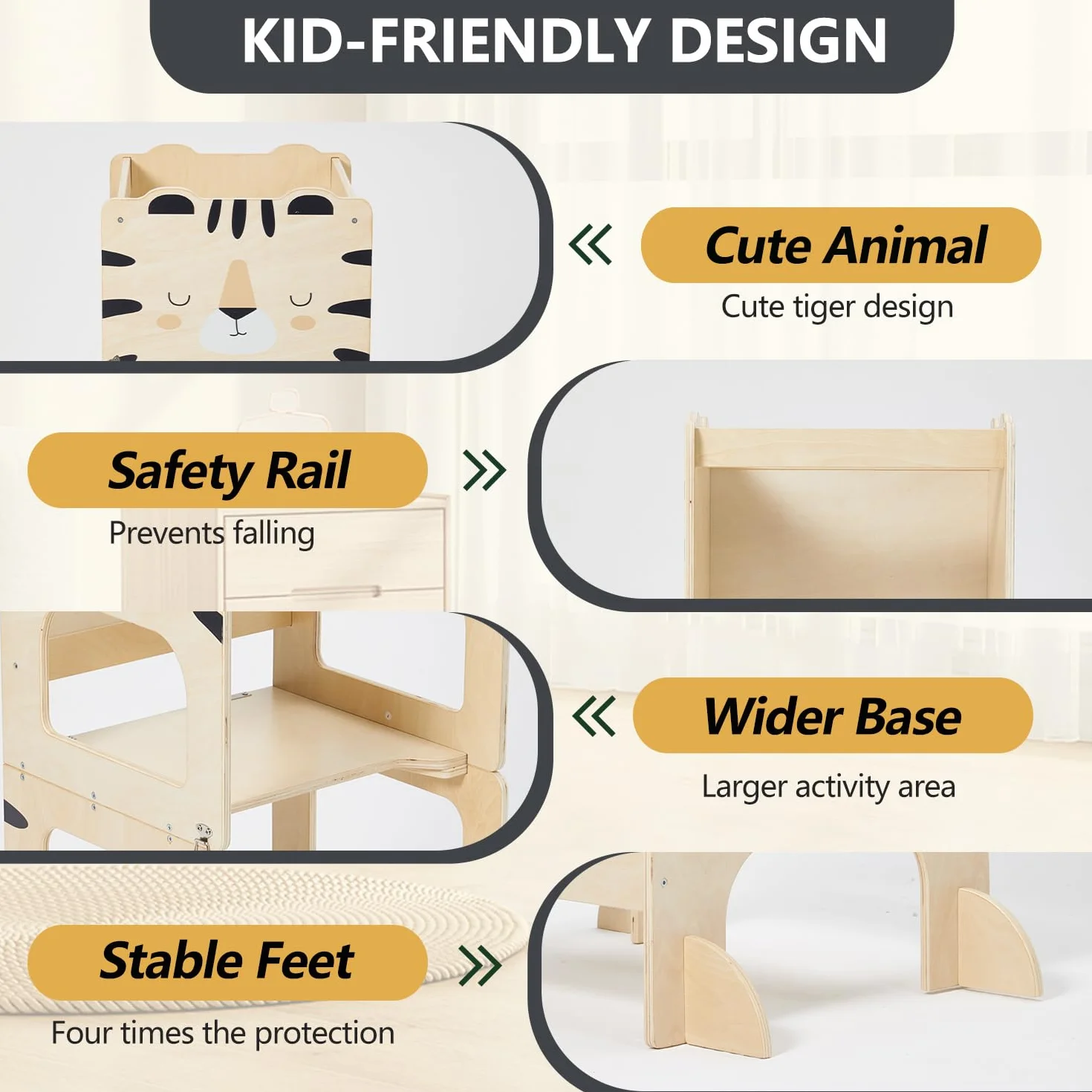 Labebe Torre Montessoriana Pieghevole in Legno 3 in 1 per Bambini con Lavagna