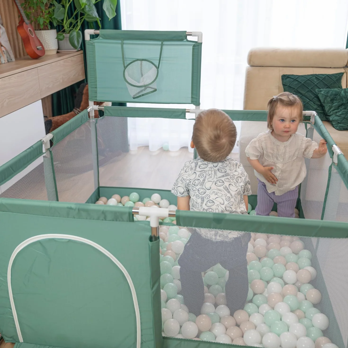 Selonis Recinto Per Bambini Con 200 Palline Colorate 6 Cm, Beige: Turchese Scuro/Beige Pastello/Perla